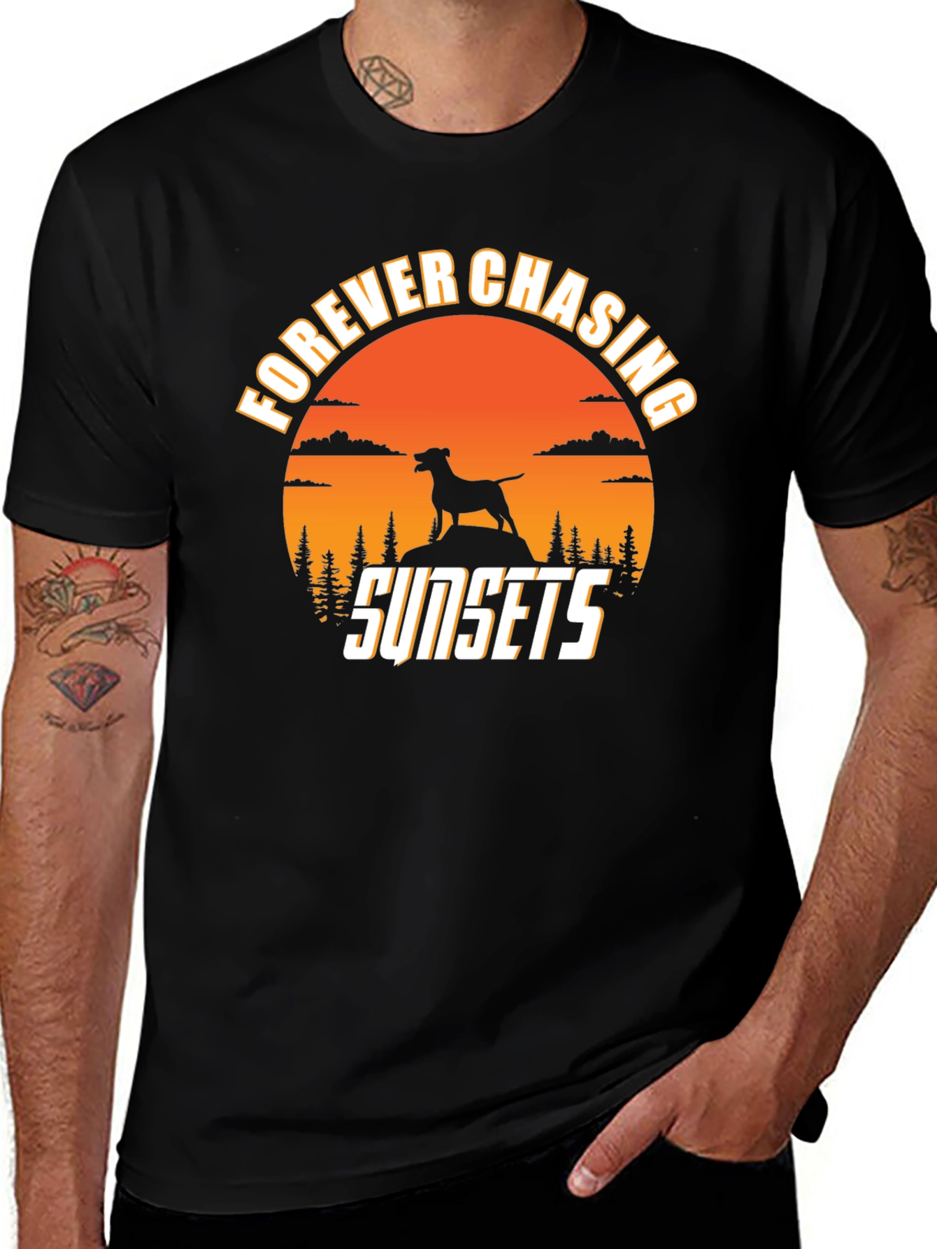 Variant 16 of Forever Chasing Sunsets Dog Silhouette Tee