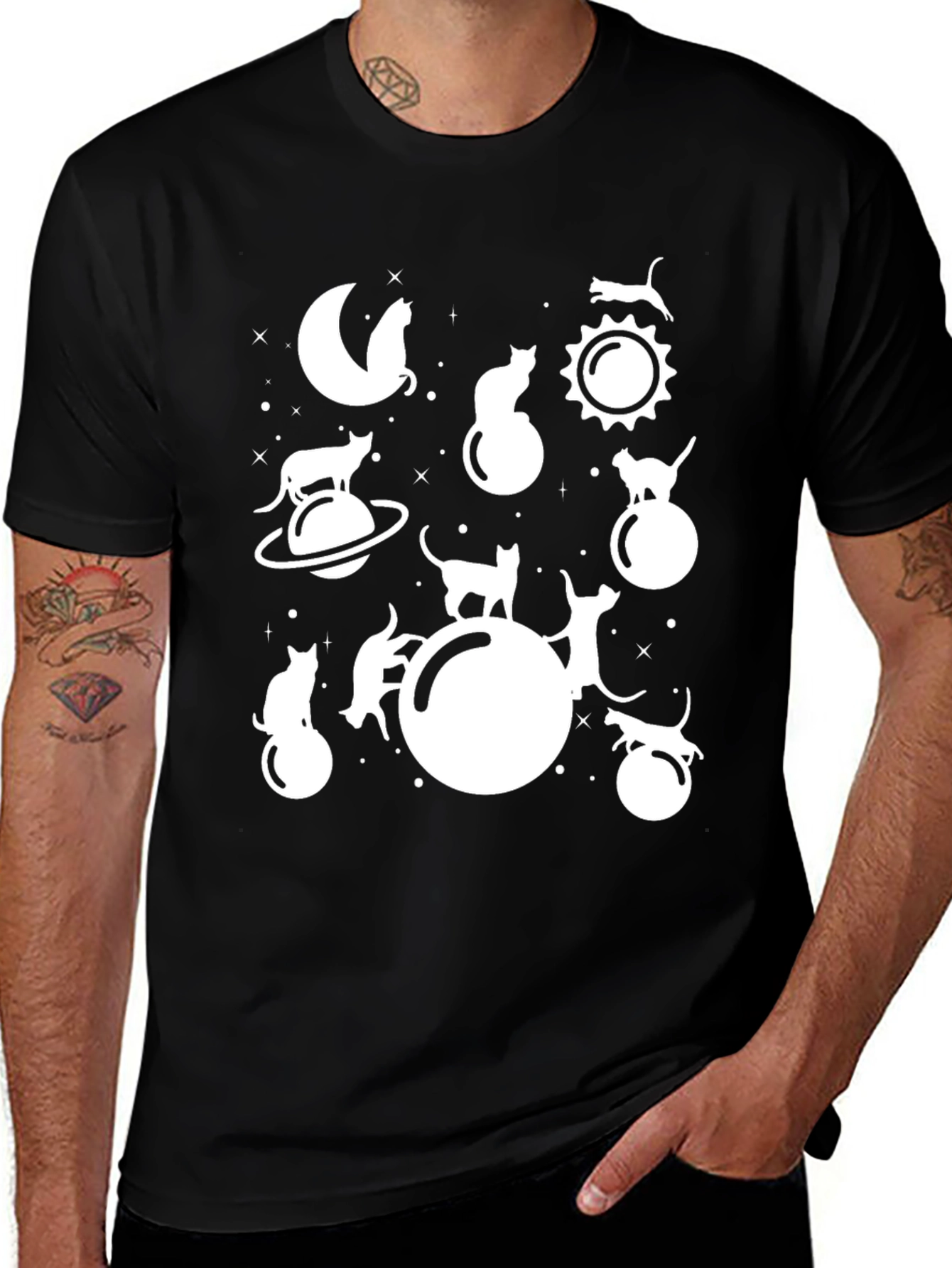 Variant 9 of Cosmic Cat T-Shirt - Unique Feline Space Design
