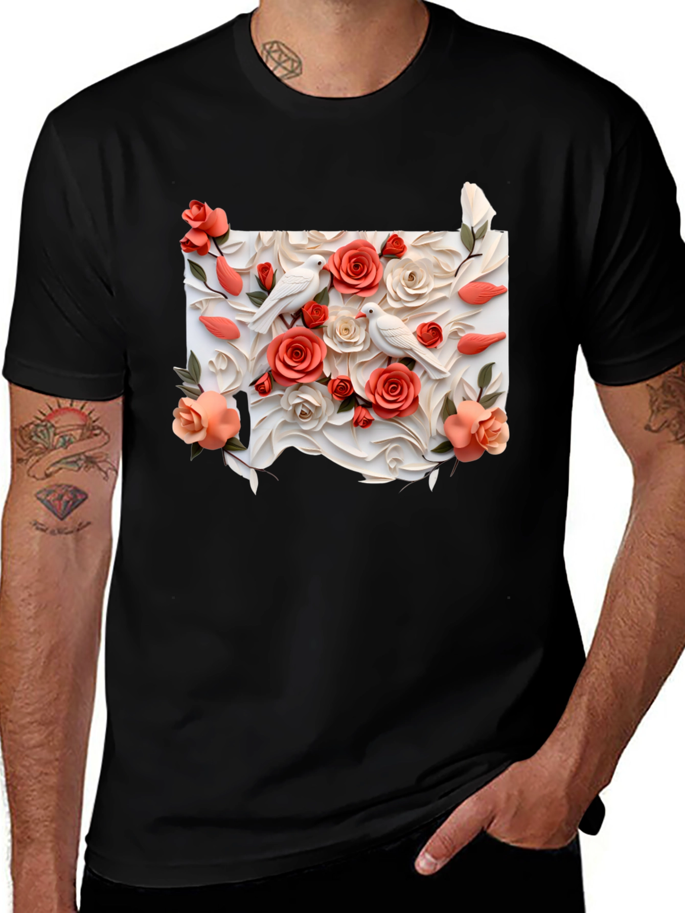 Variant 6 of Floral Dove Graphic Tee - Stylish Menswear