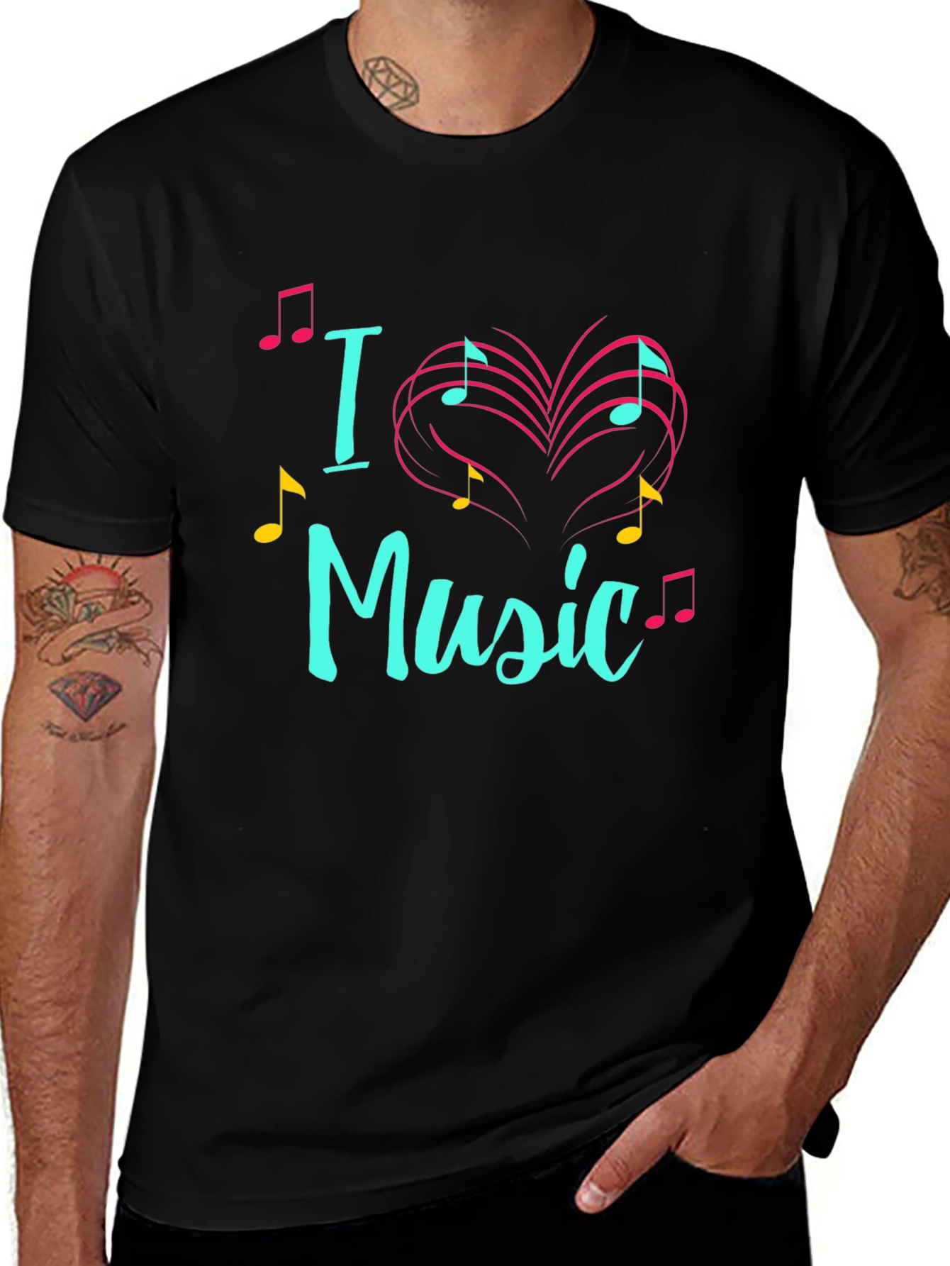 Variant 2 of I Love Music T-Shirt, Musical Heart Design