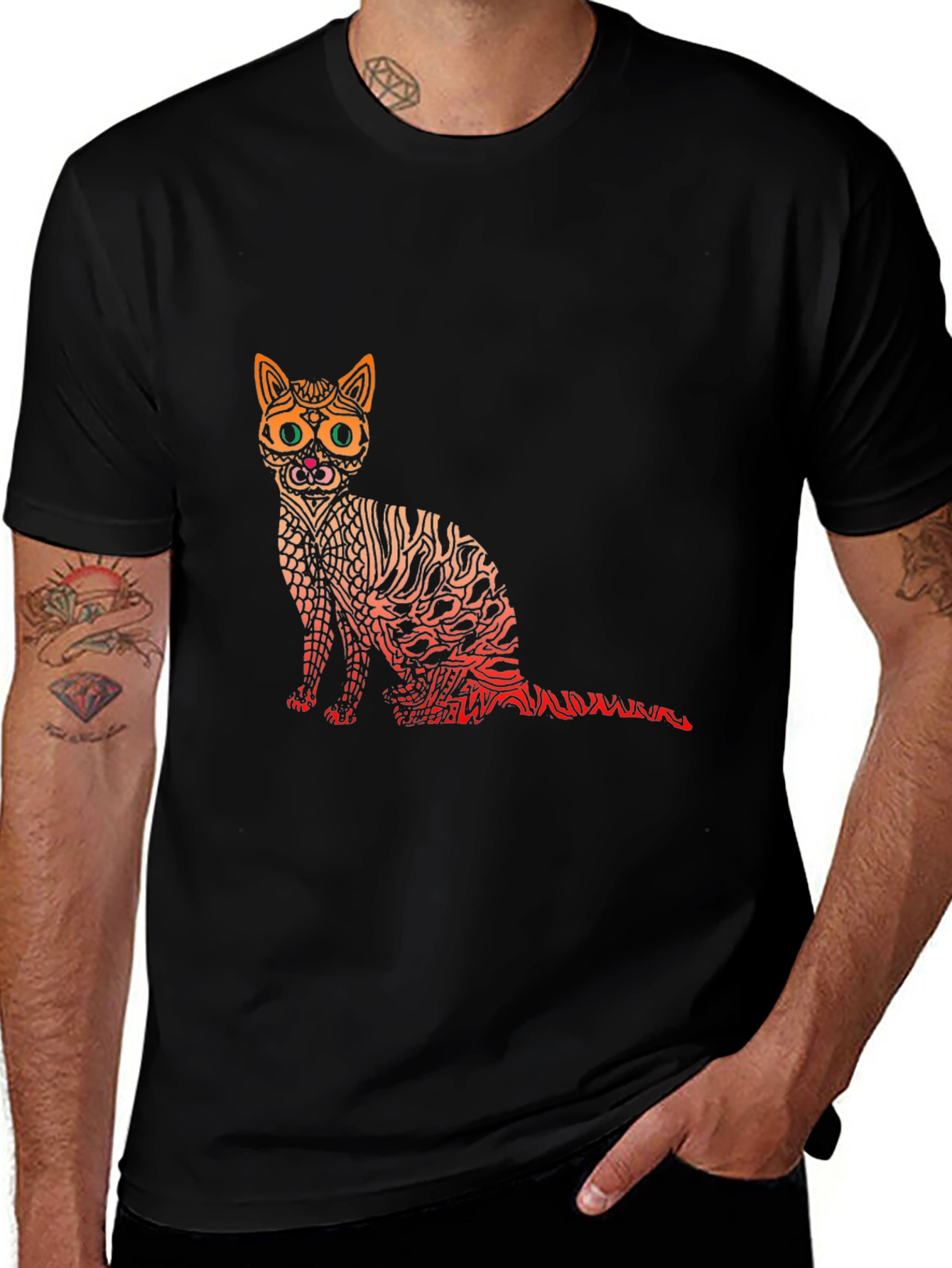 Variant 27 of Black Cat Graphic Tee - Unique Tribal Design