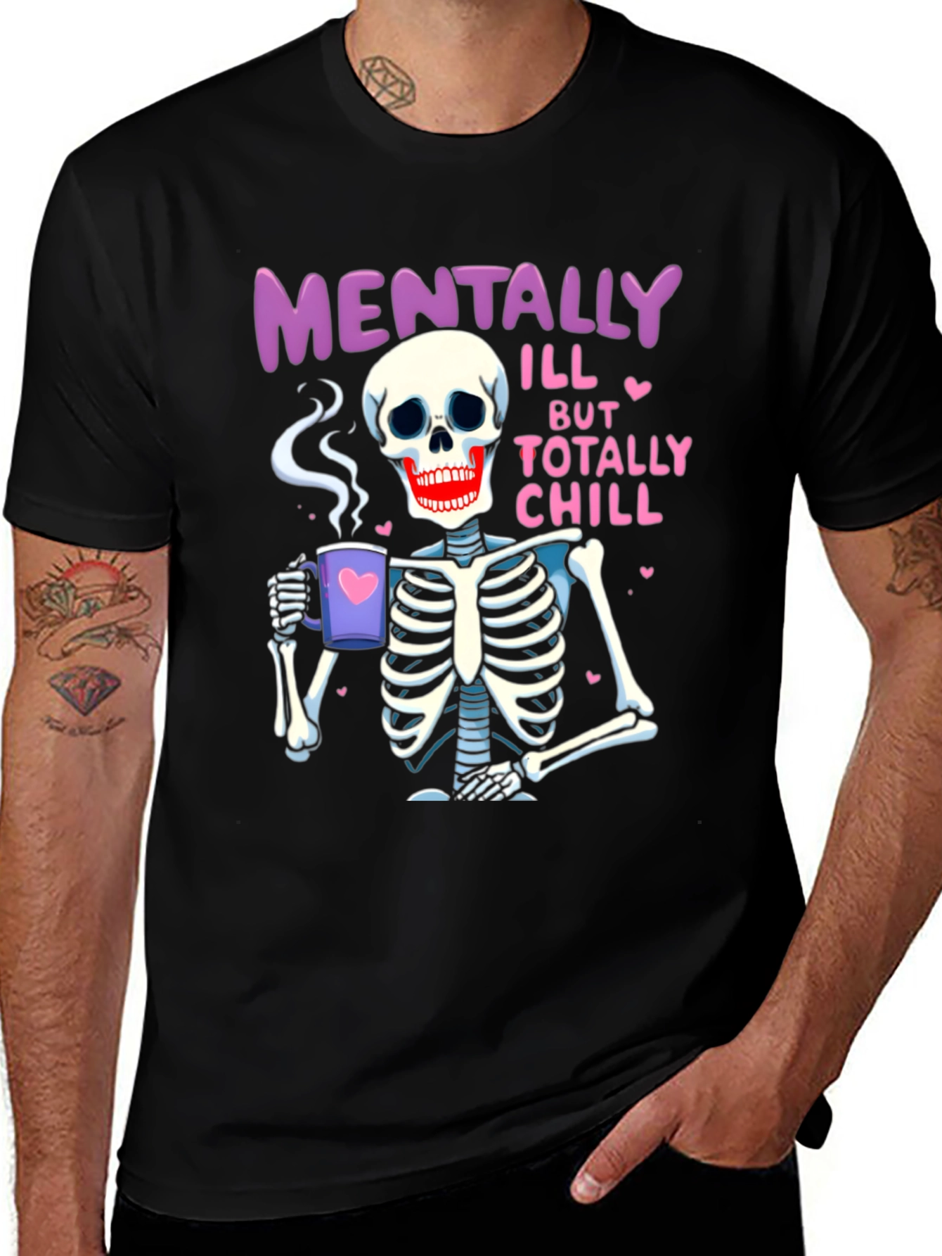 Variant 20 of Mentally Ill But Totally Chill Skeleton Graphic Tee