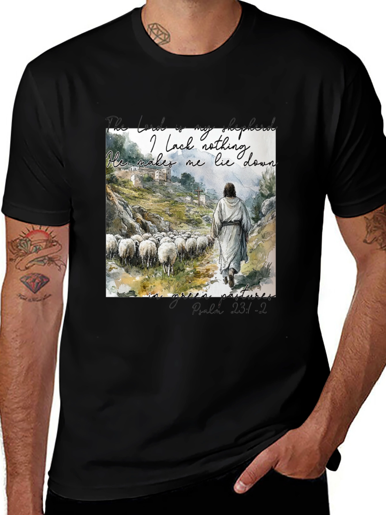 Psalm 23:1-2 Sheep Graphic T-Shirt