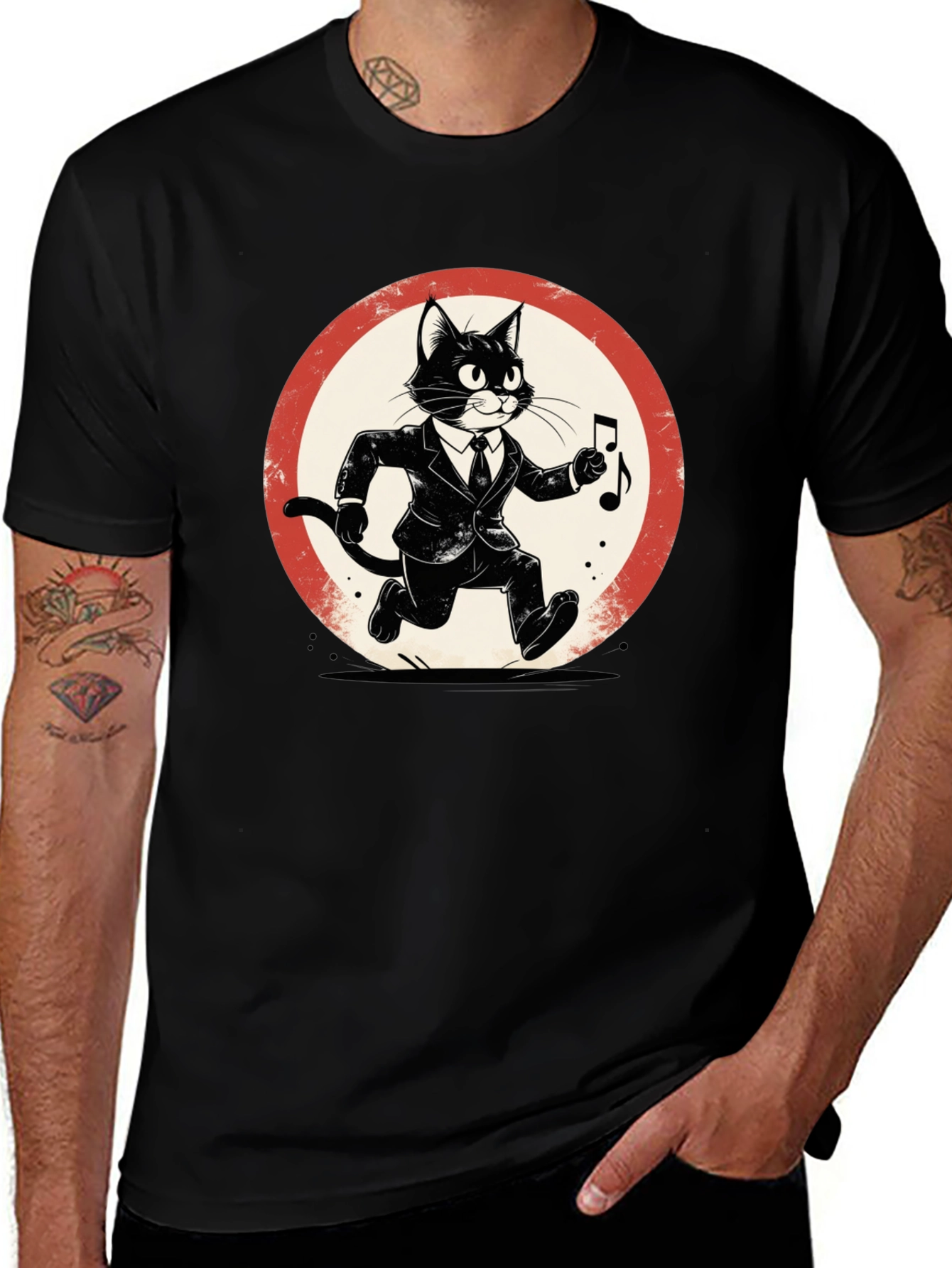 Variant 12 of Cool Cat Jazz Musician Black T-Shirt