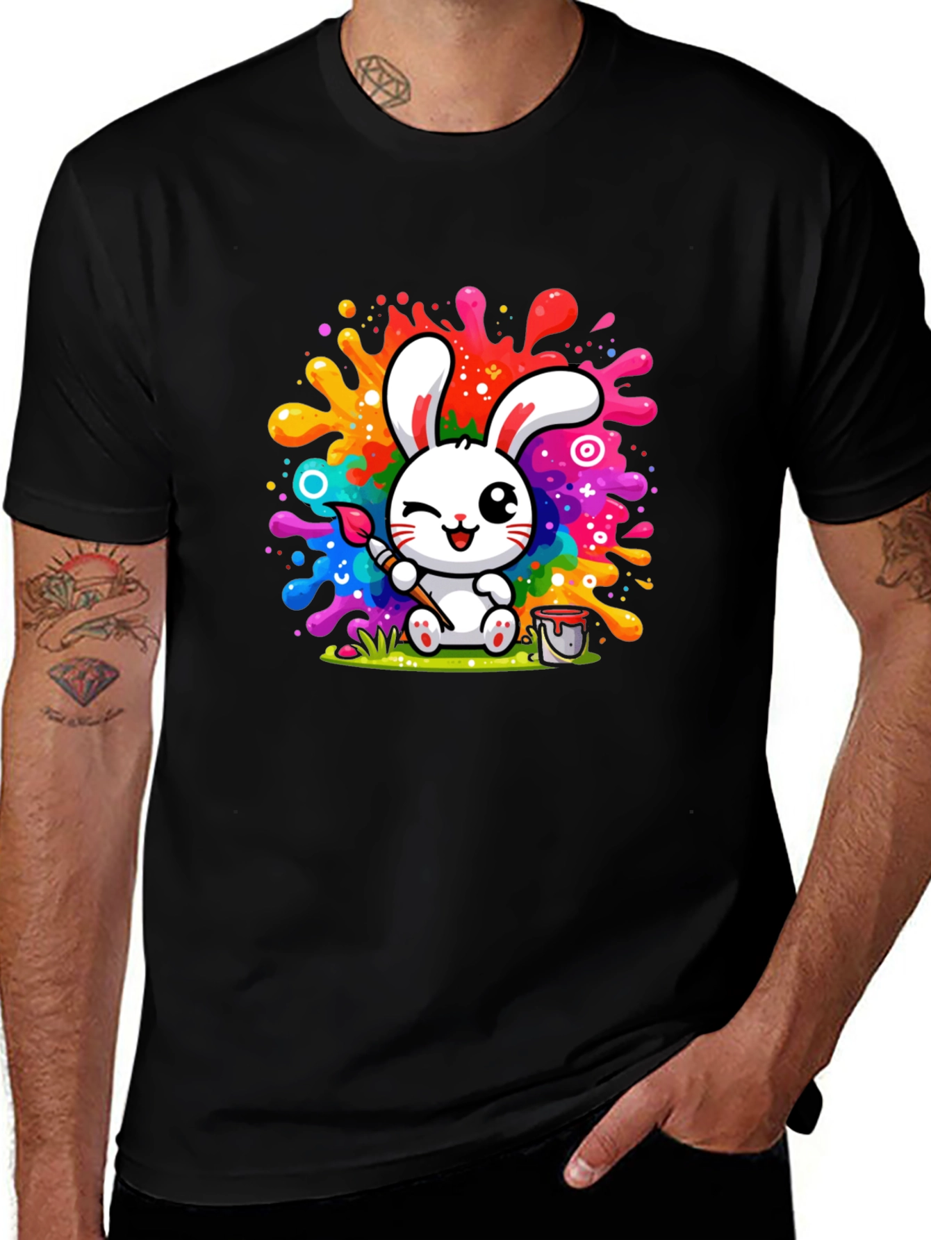 Variant 25 of Bunny Painter Graphic T-Shirt - Artistic Style