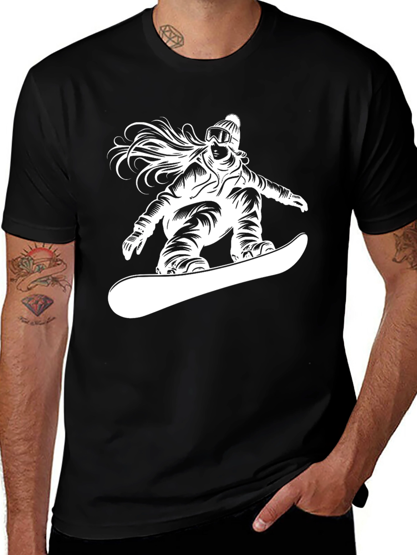 Variant 12 of Snowboarder T-Shirt - Black Graphic Tee