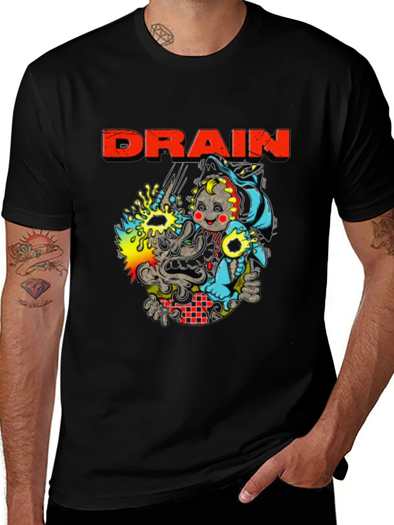 Variant 12 of Drain Cartoon Graphic Black T-Shirt