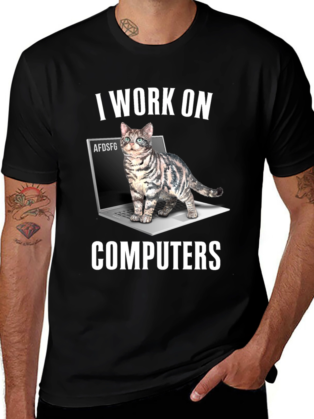 Variant 12 of I Work On Computers Cat T-Shirt