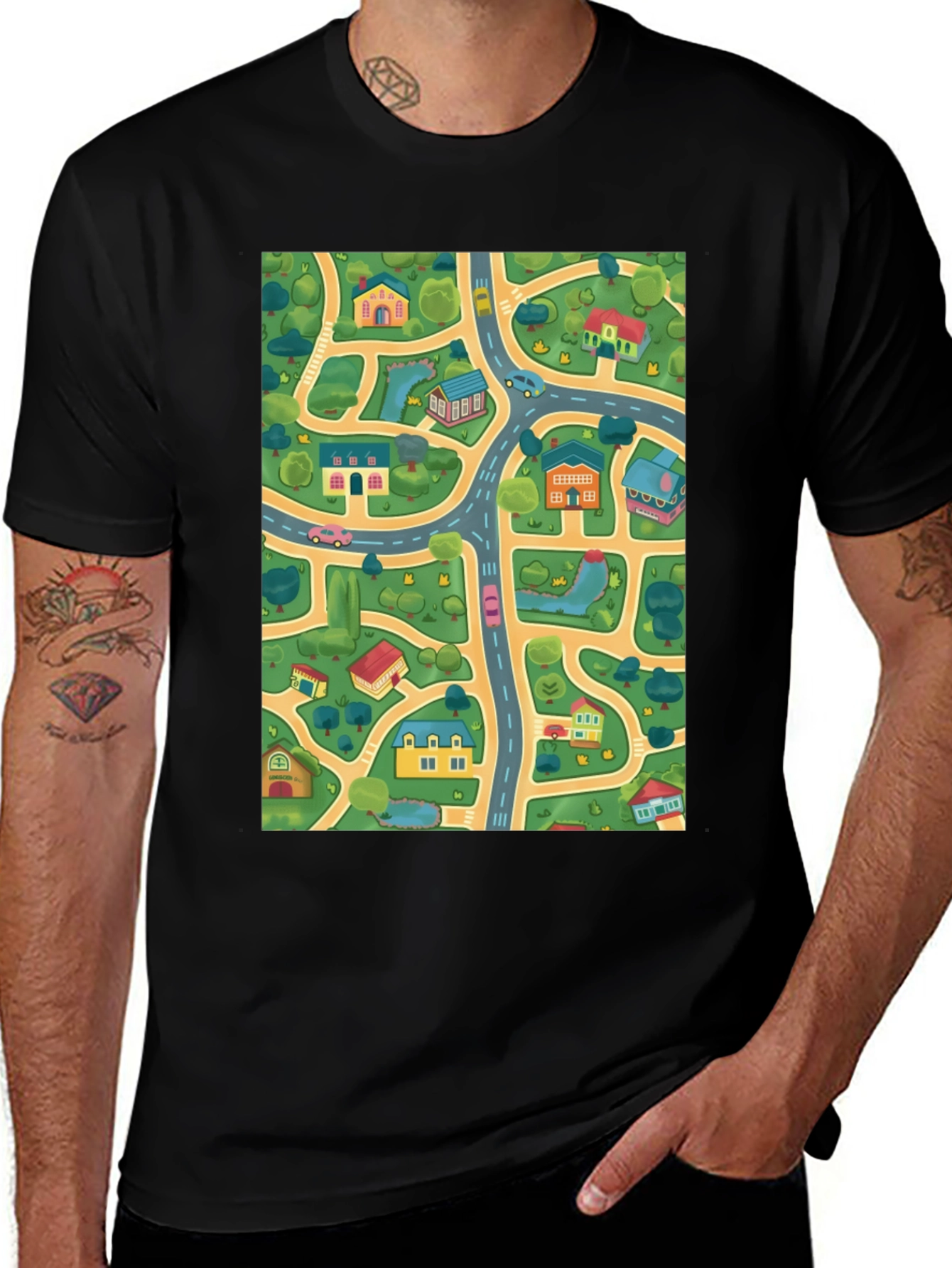 Variant 21 of City Map T-Shirt - Roads & Houses Graphic Tee