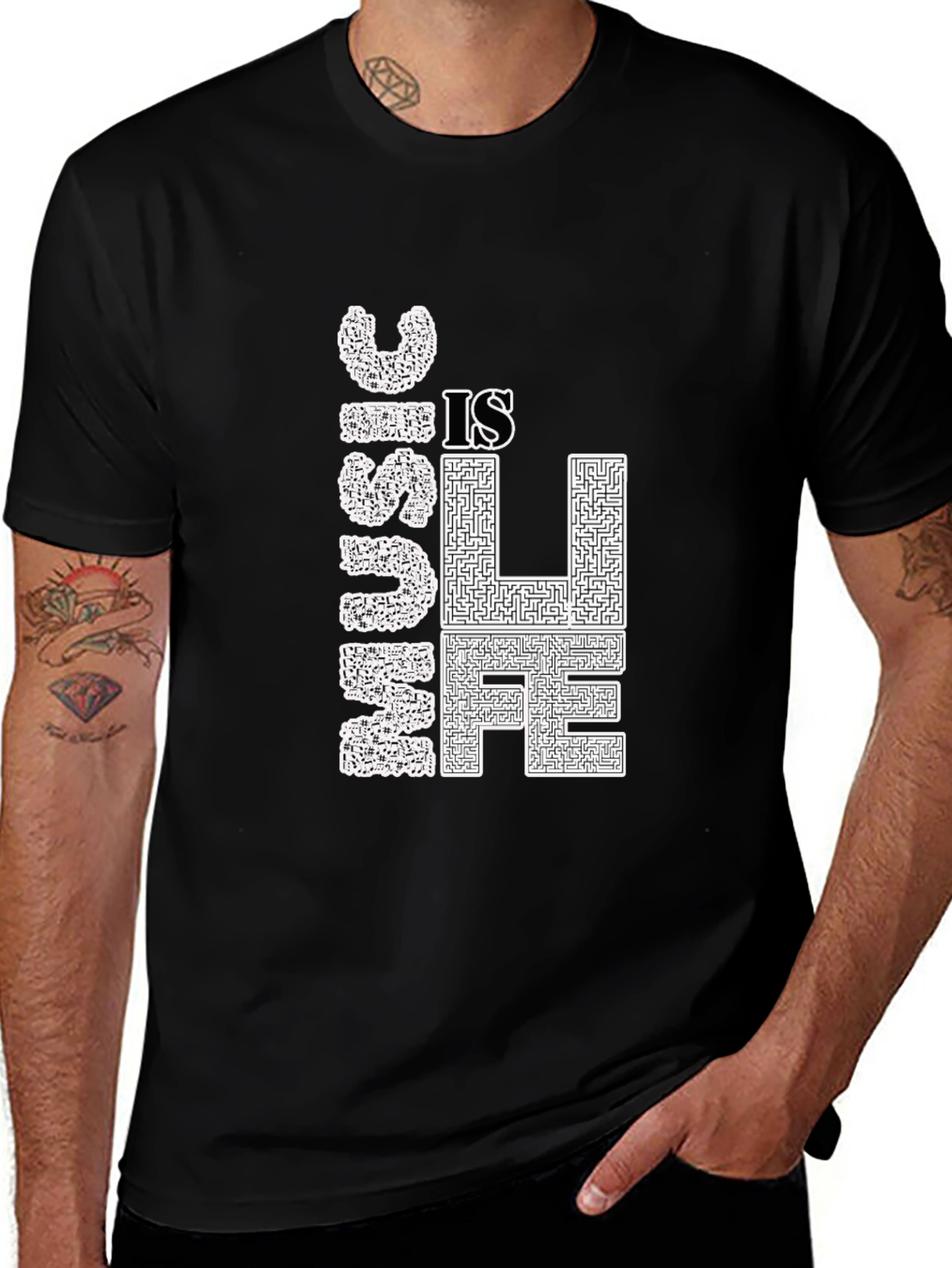 Music Is Life Graphic Tee - Stylish Black T-Shirt