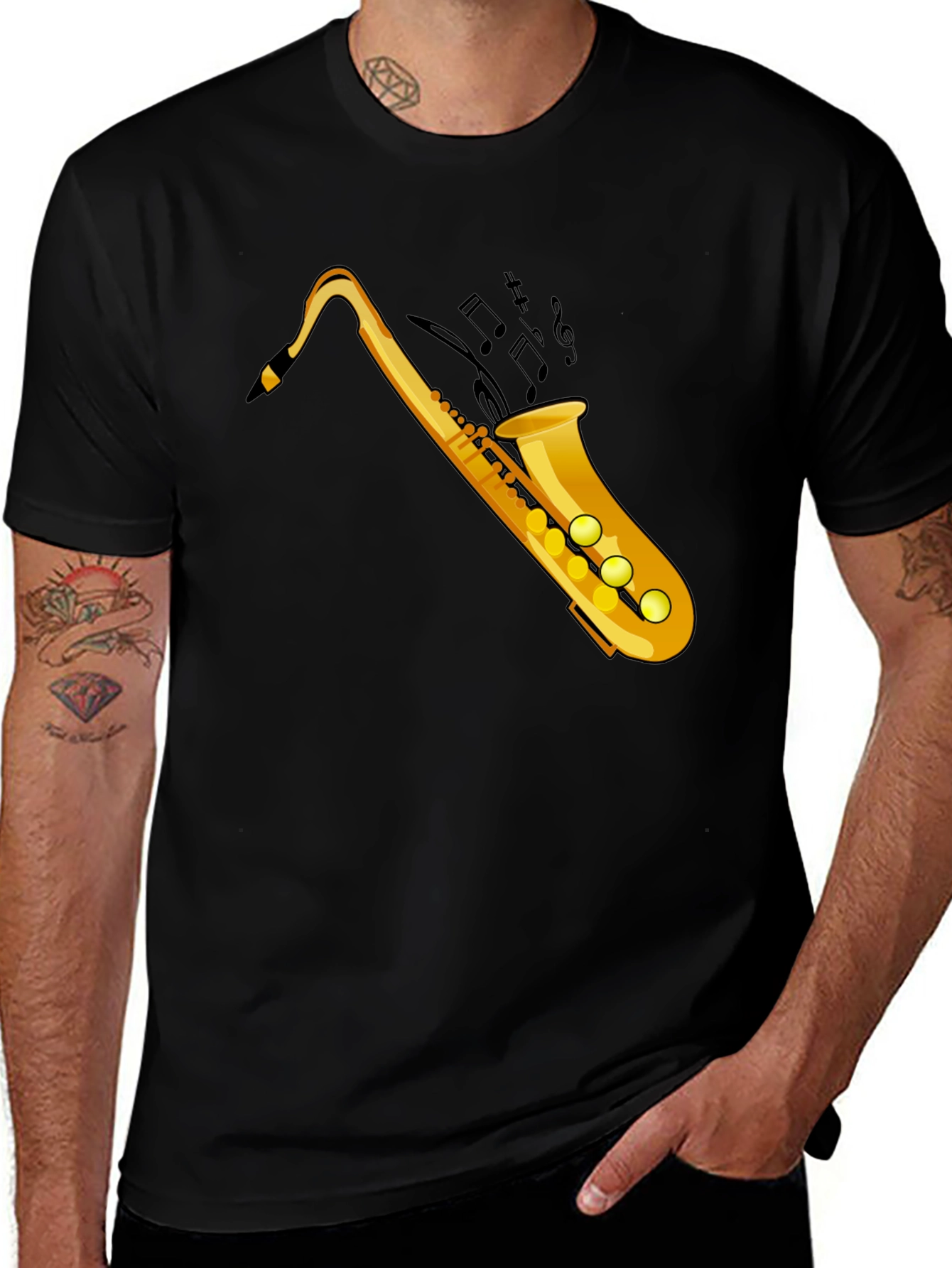 Variant 6 of Cool Saxophone Graphic Tee - Black