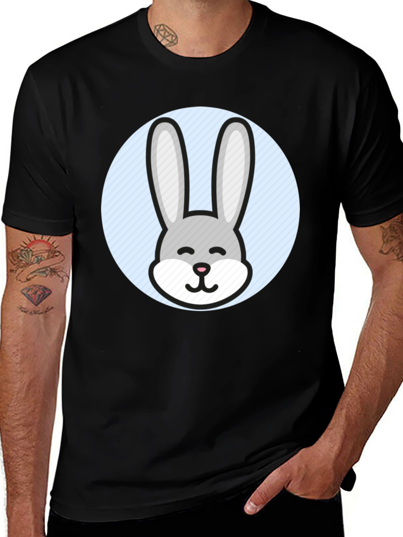 Variant 17 of Bunny Face Graphic Tee - Cute and Comfortable Black T-Shirt