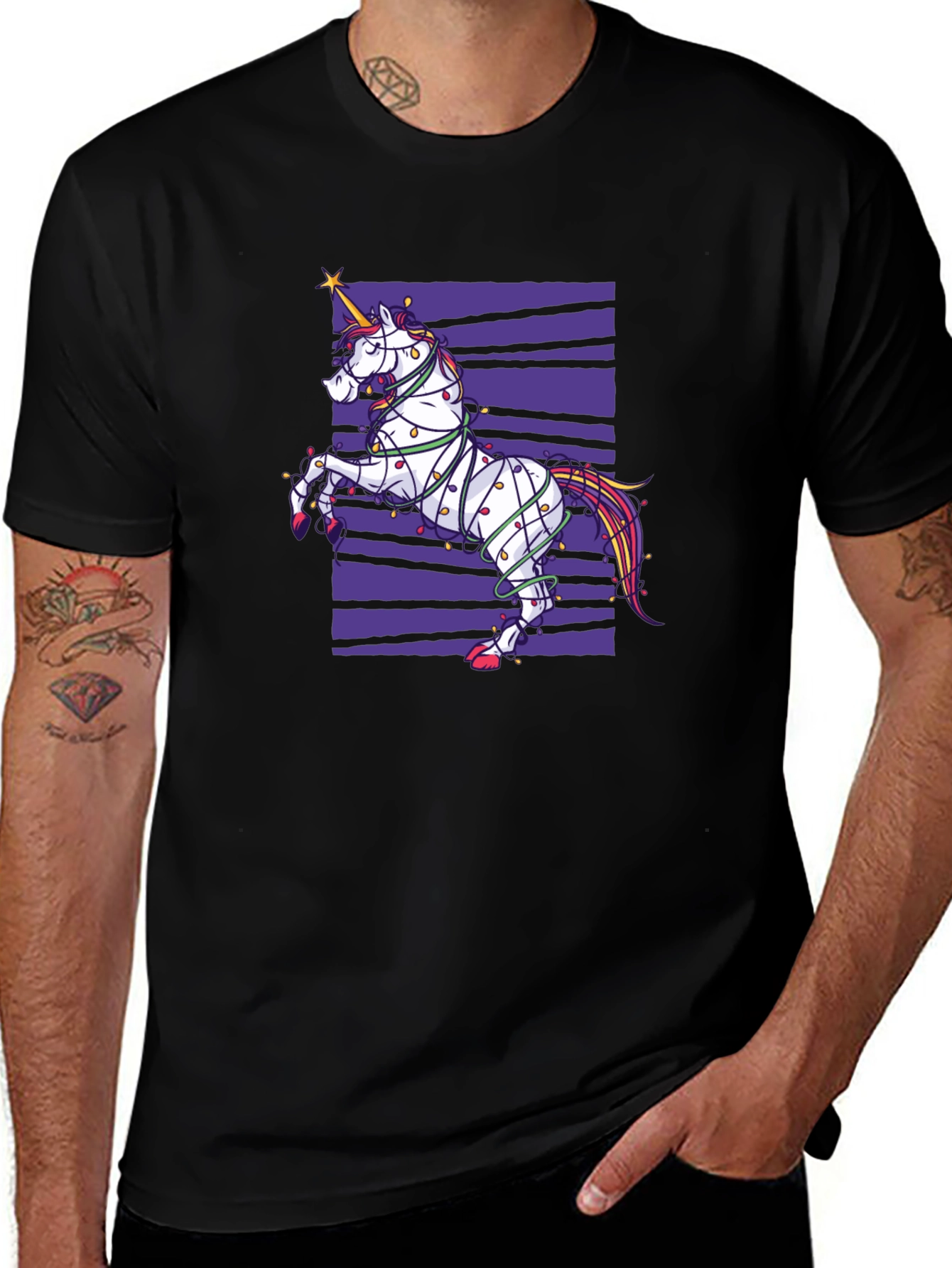 Variant 19 of Unicorn Wrapped in Christmas Lights Graphic Tee