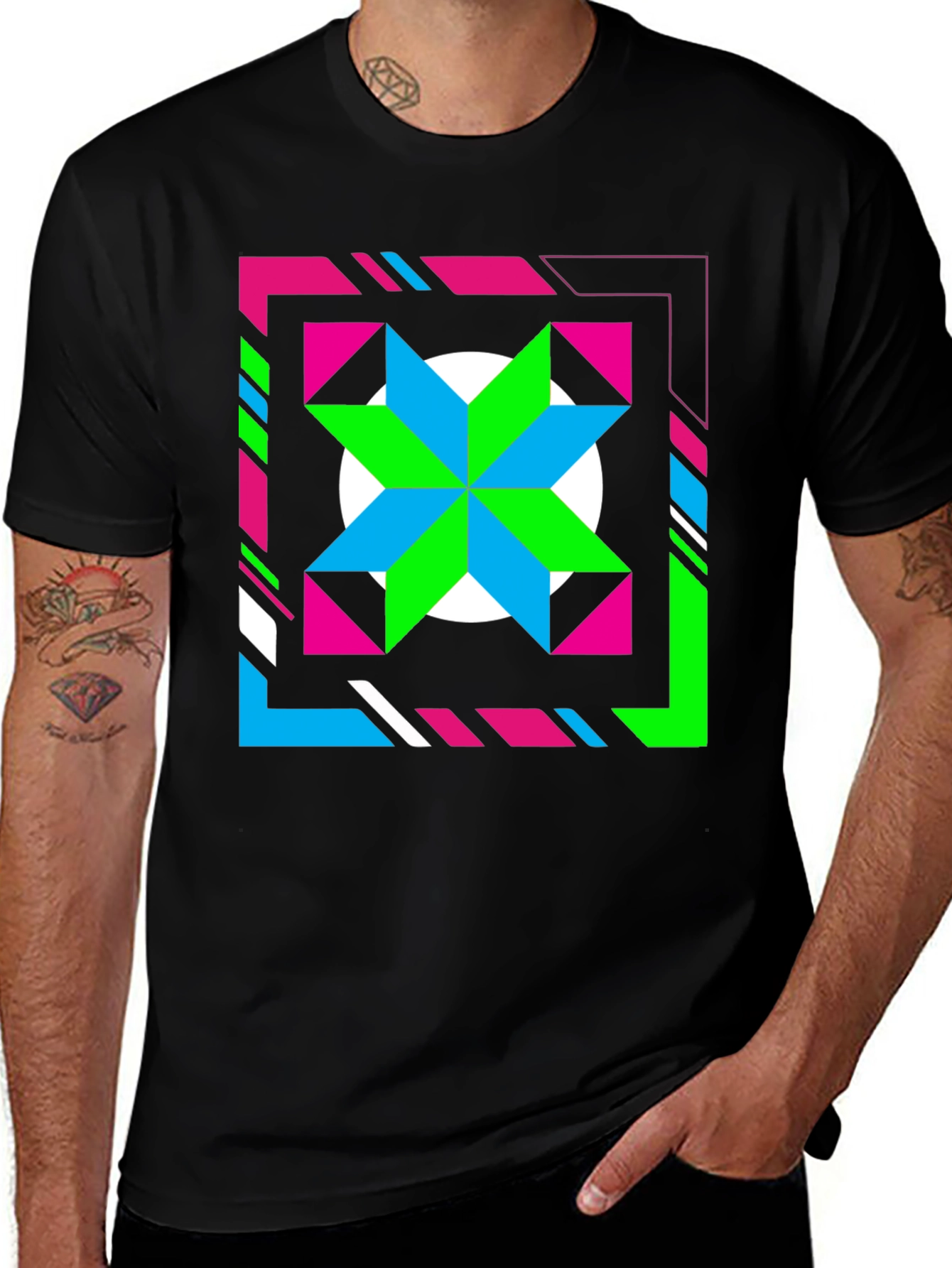 Variant 11 of Retro Geometric Star Graphic Tee - Black