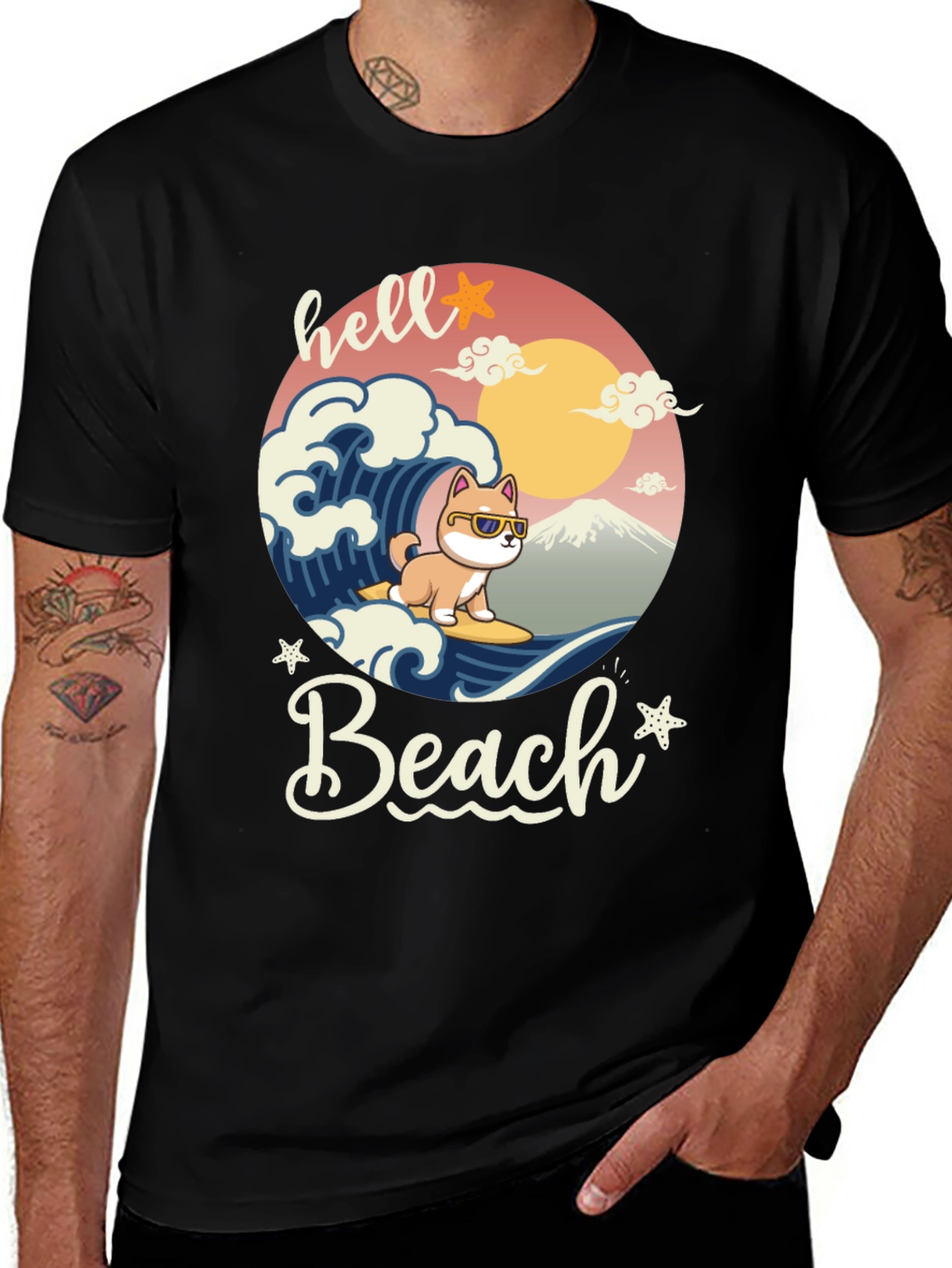 Variant 19 of Hello Beach T-Shirt - Dog Surfing Graphic Tee