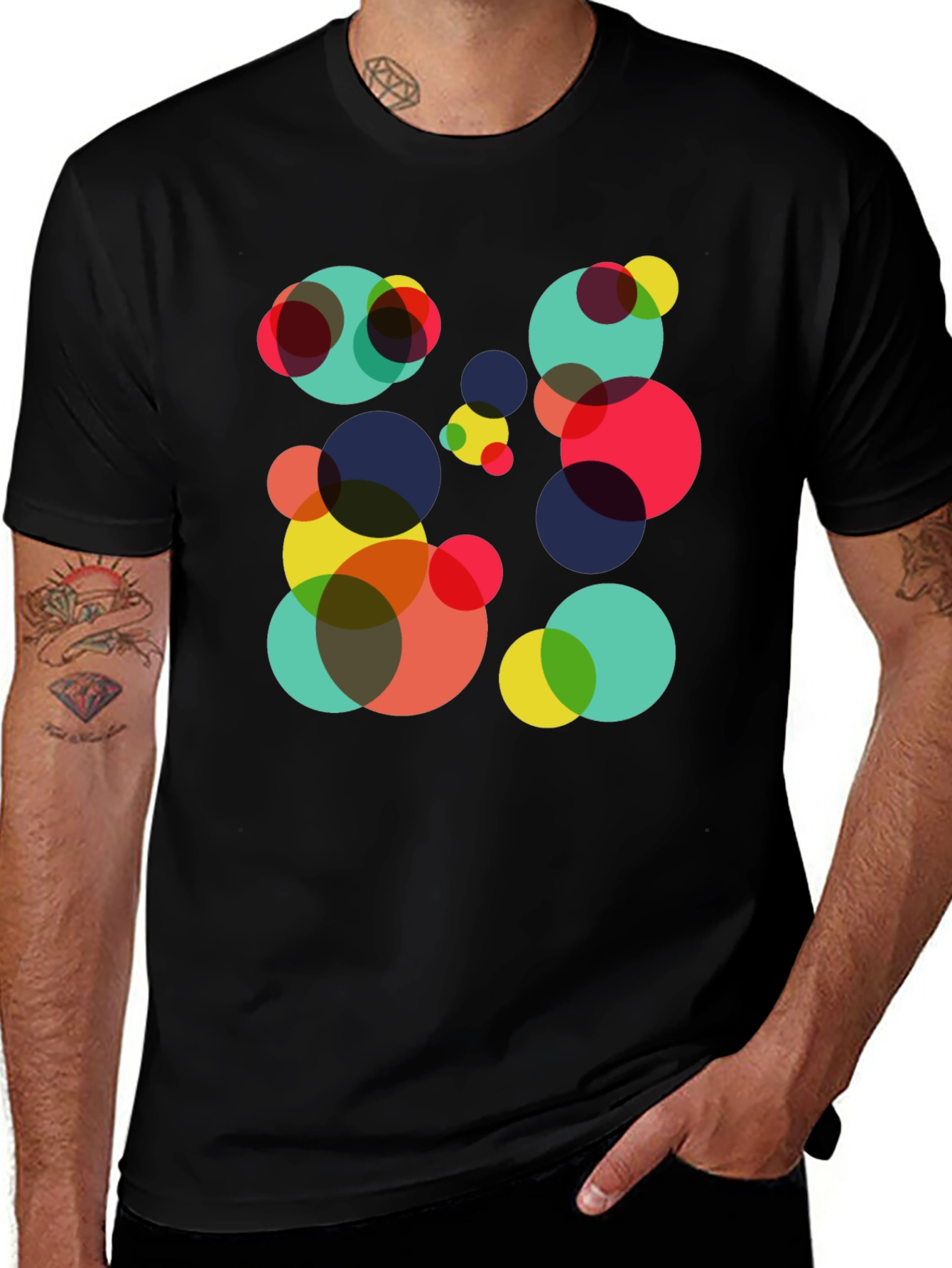Black Abstract Circle Pattern Black T-Shirt main image