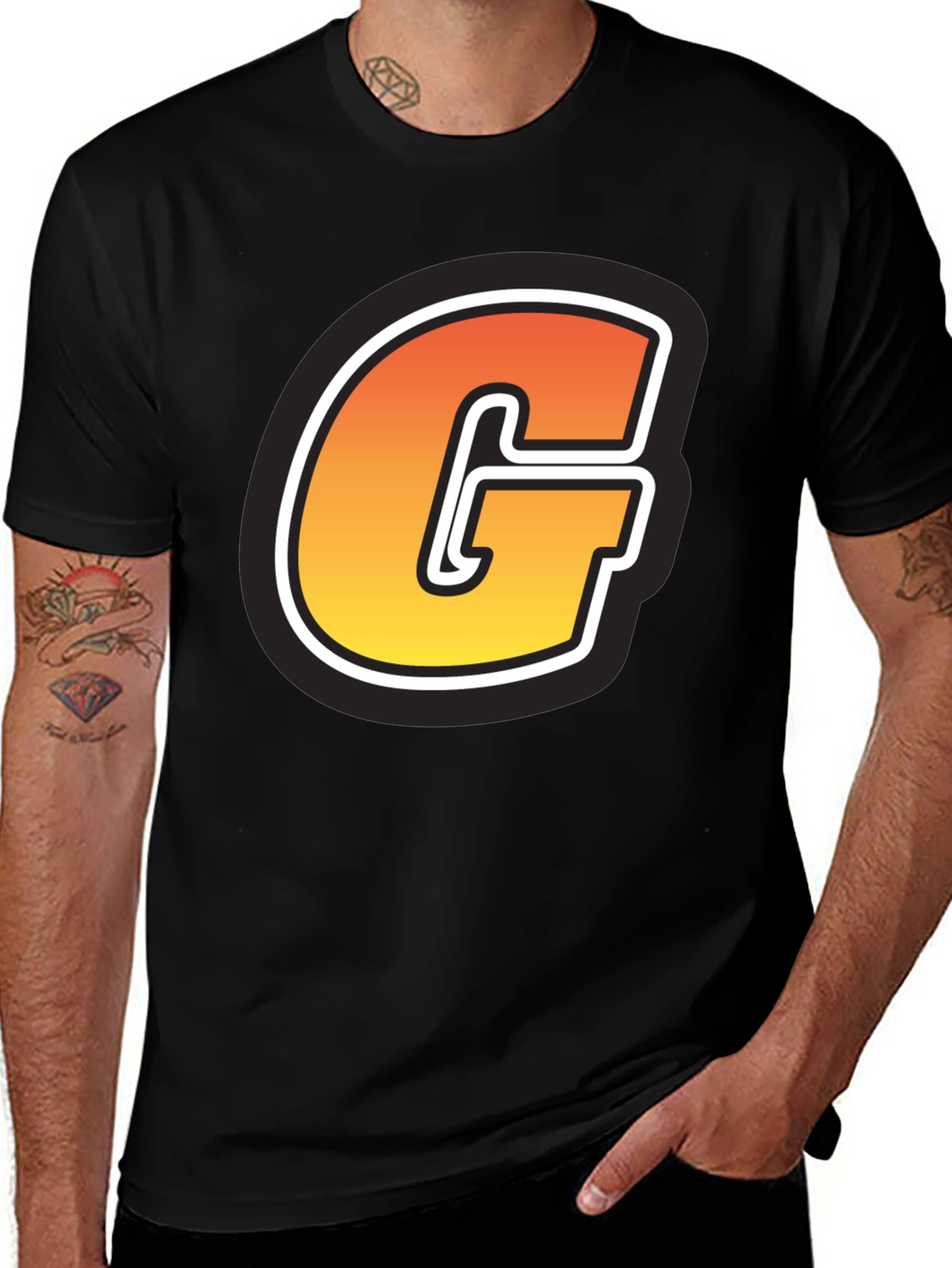 Variant 4 of Bold "G" Graphic Tee - Short Sleeve, Black Cotton Blend