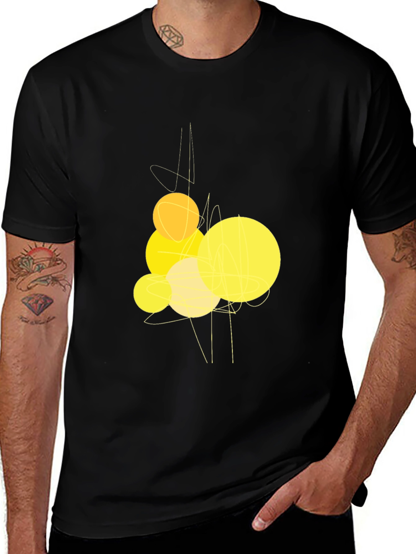 Variant 24 of Abstract Yellow Circles Graphic Black T-Shirt