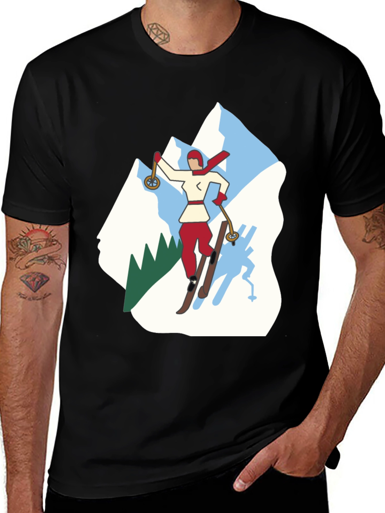 Variant 3 of Retro Skiing Graphic Tee - Black Cotton T-Shirt