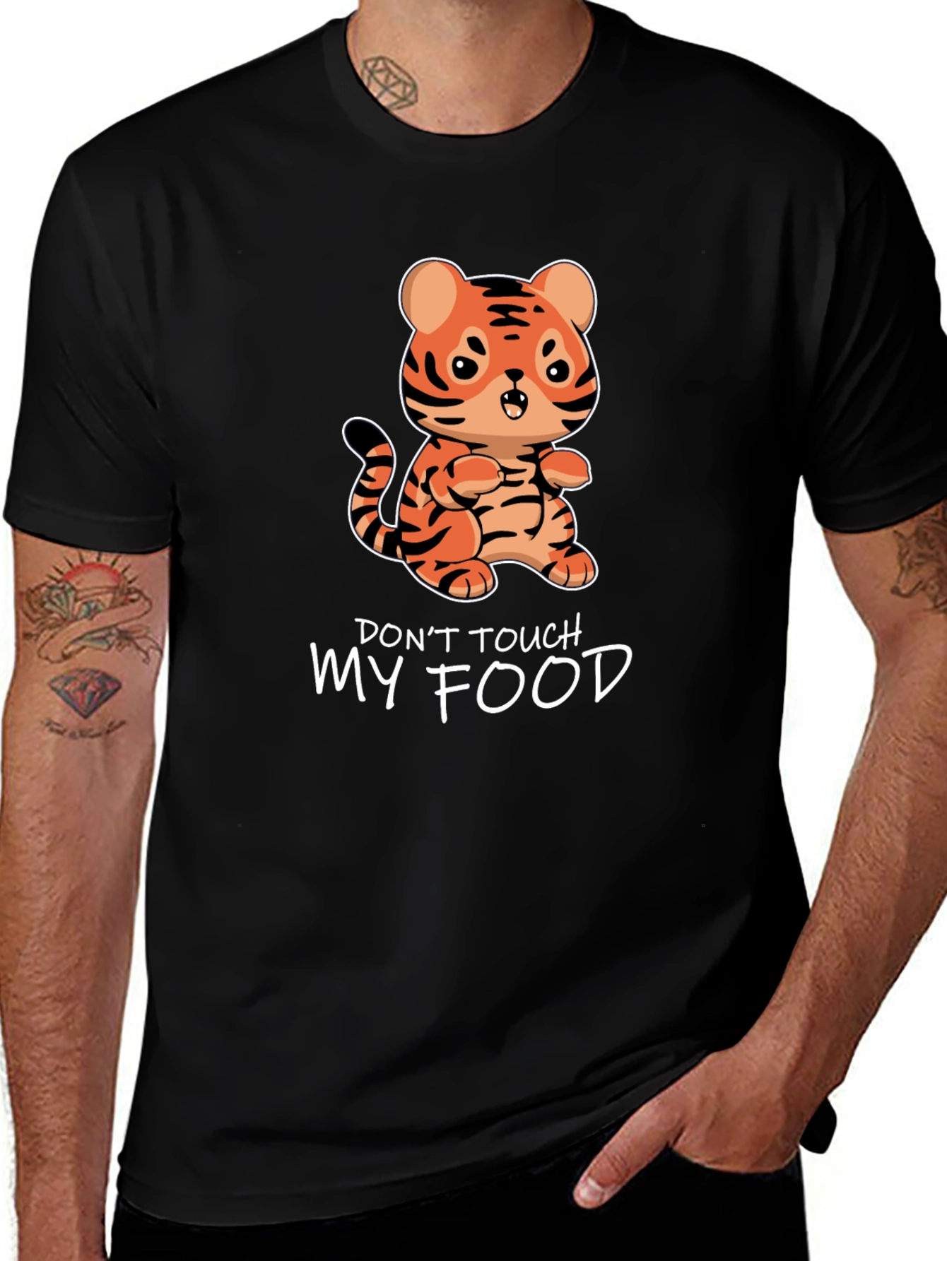 Variant 4 of Cute Tiger Don't Touch My Food Black T-Shirt