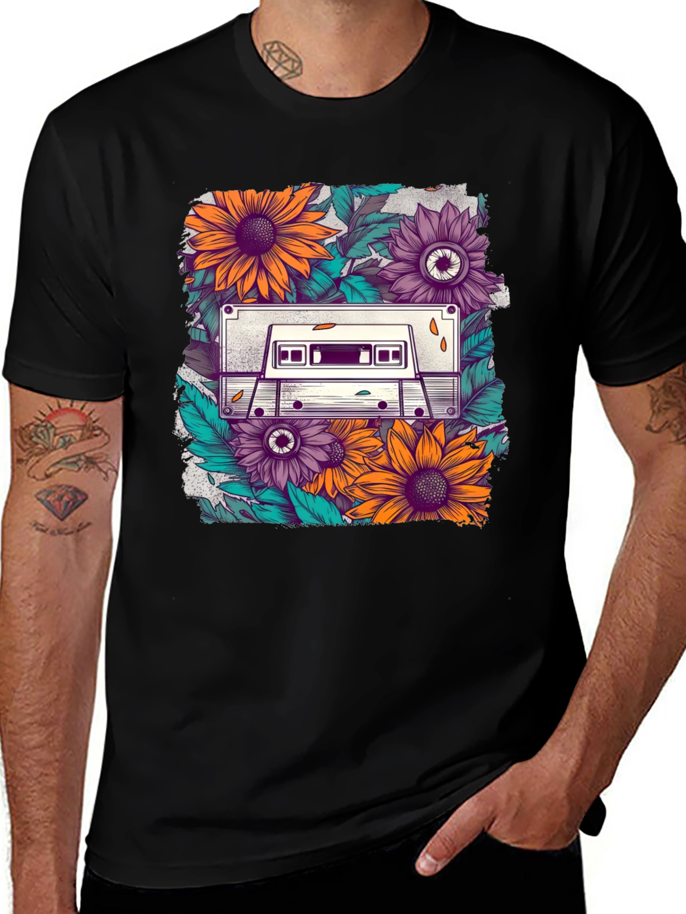 Variant 19 of Floral Cassette Tape Graphic Tee
