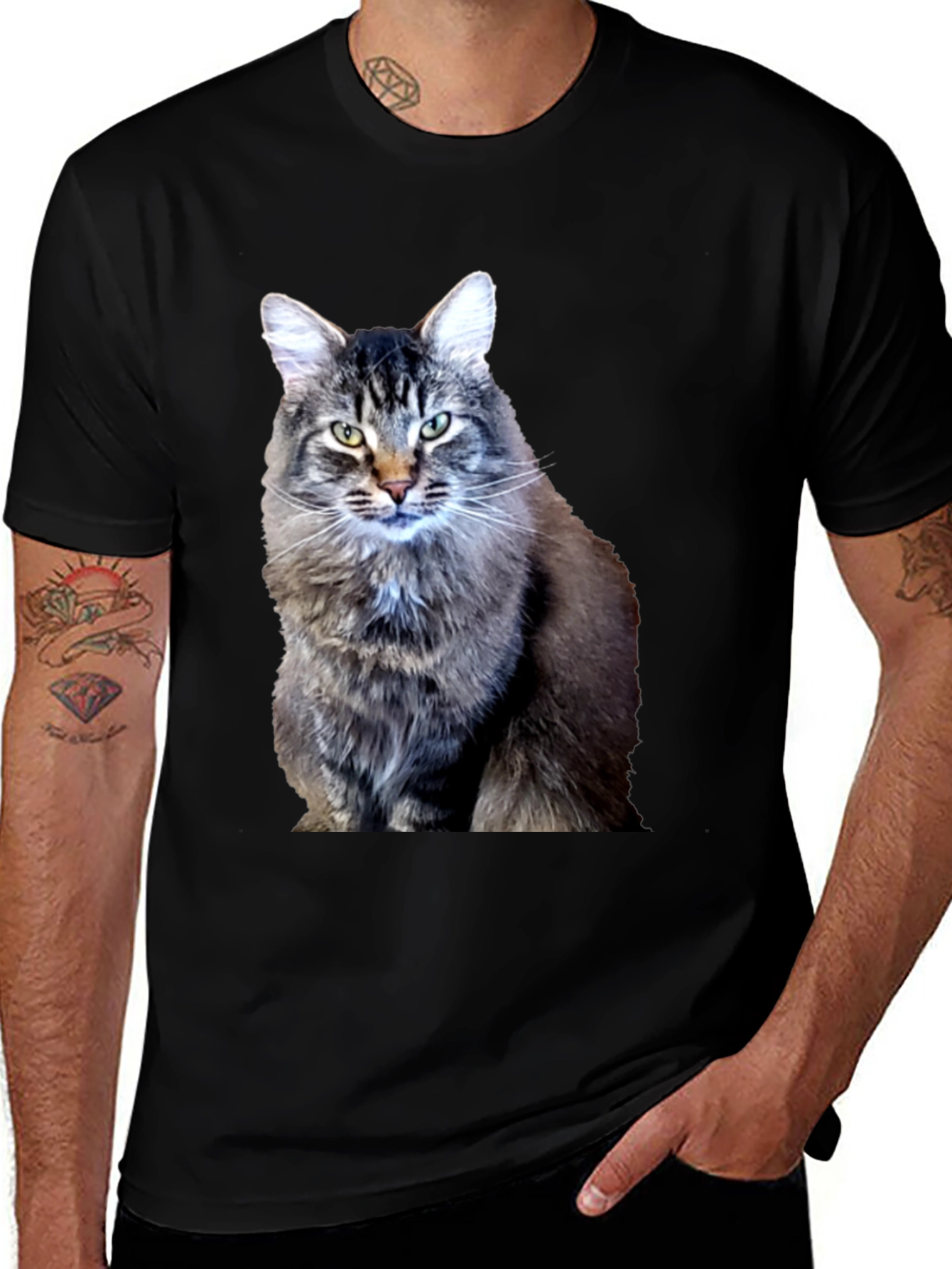 Variant 7 of Cat Portrait Graphic Tee - Soft Black Cotton