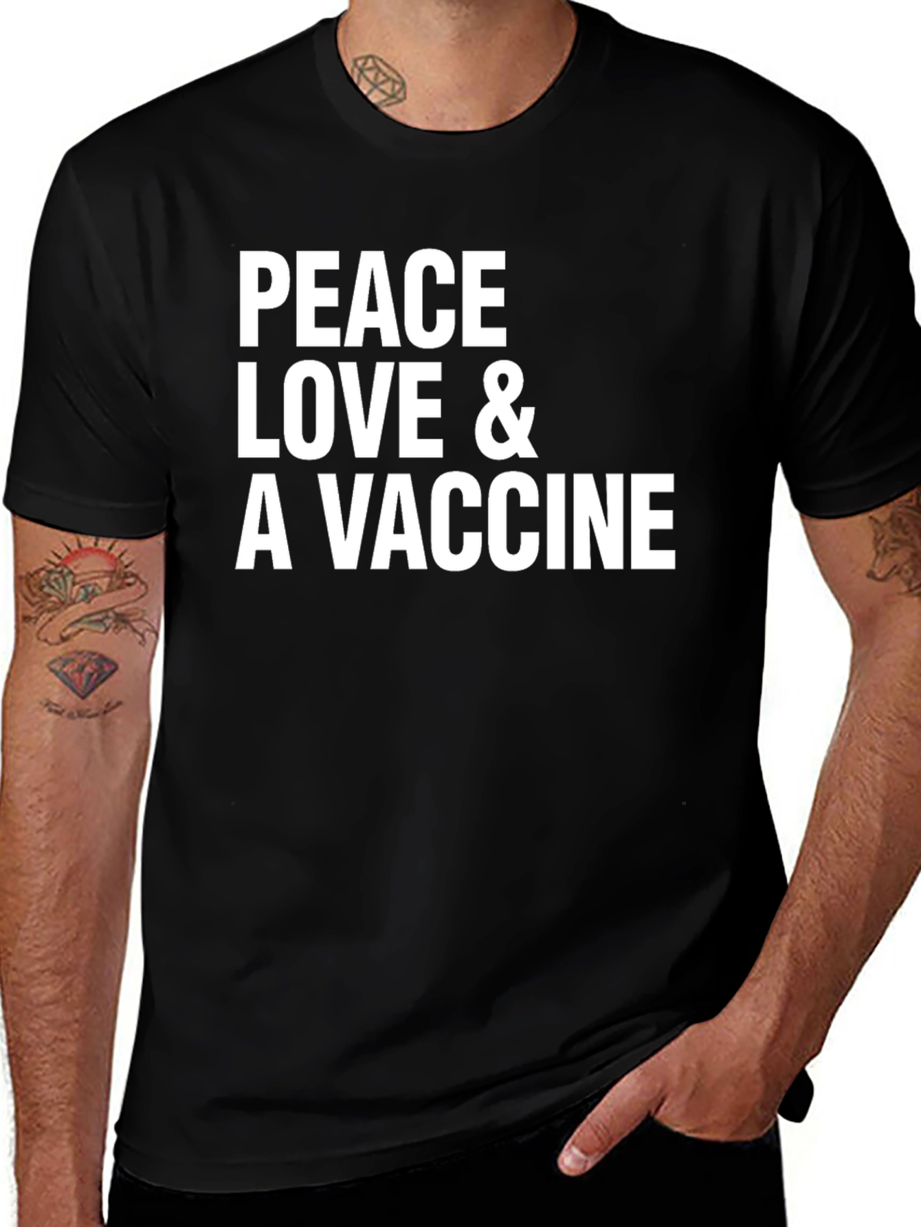 Variant 13 of Peace Love & A Vaccine Graphic Tee - Mens T-Shirt