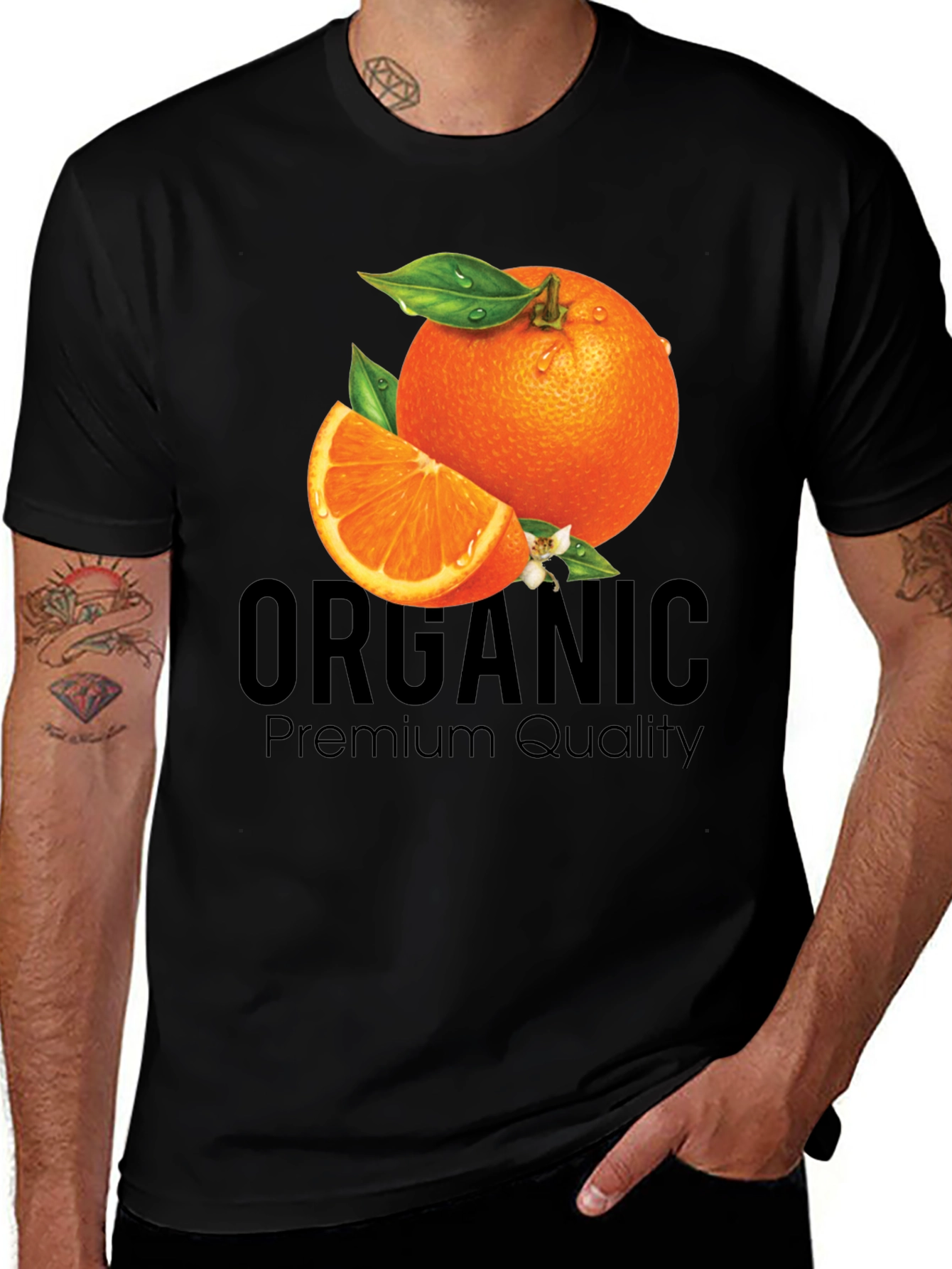 Variant 10 of Organic Orange Premium Quality Black T-Shirt