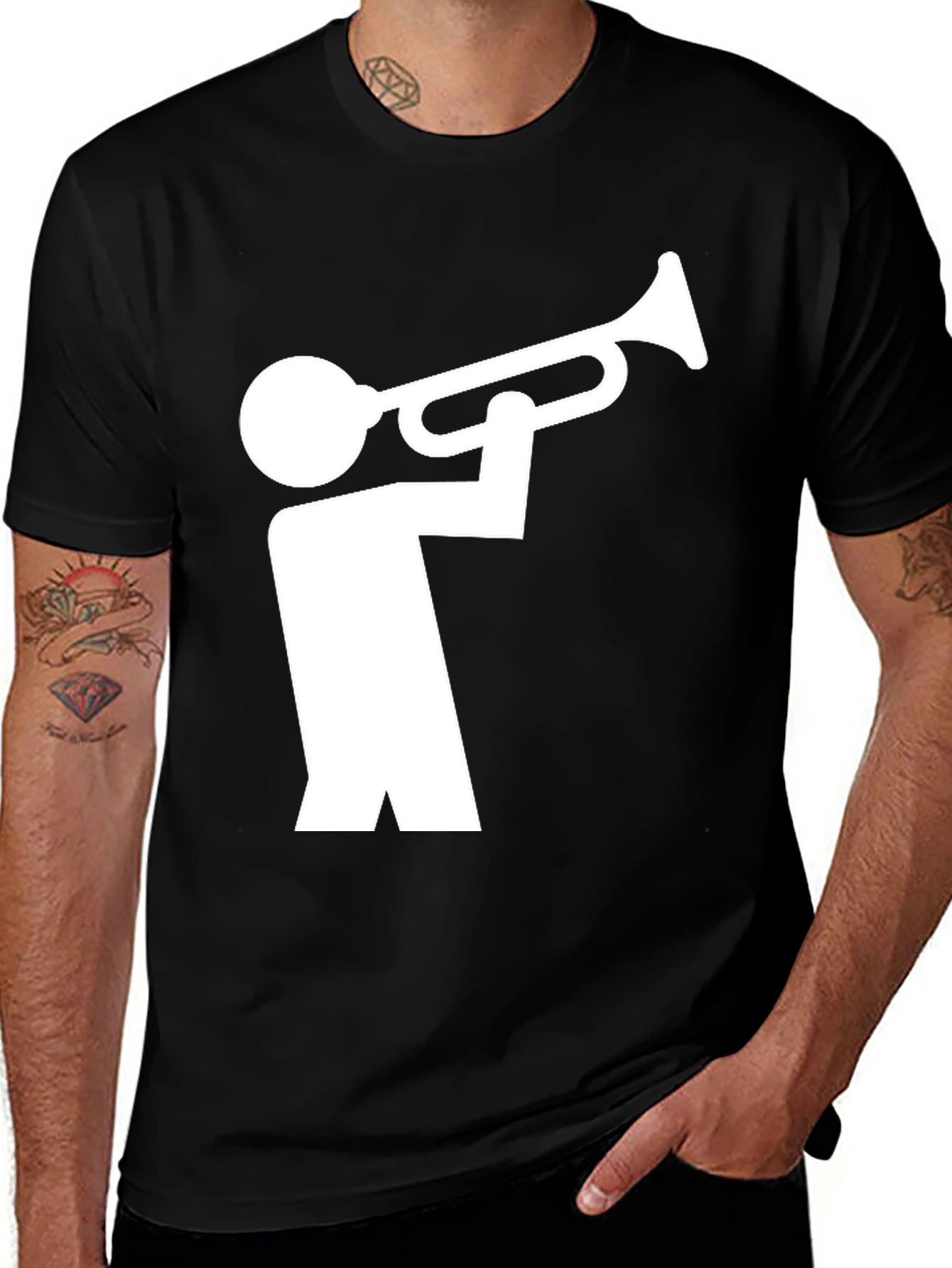 Variant 25 of Trumpet Player Graphic Tee - Black Cotton T-Shirt