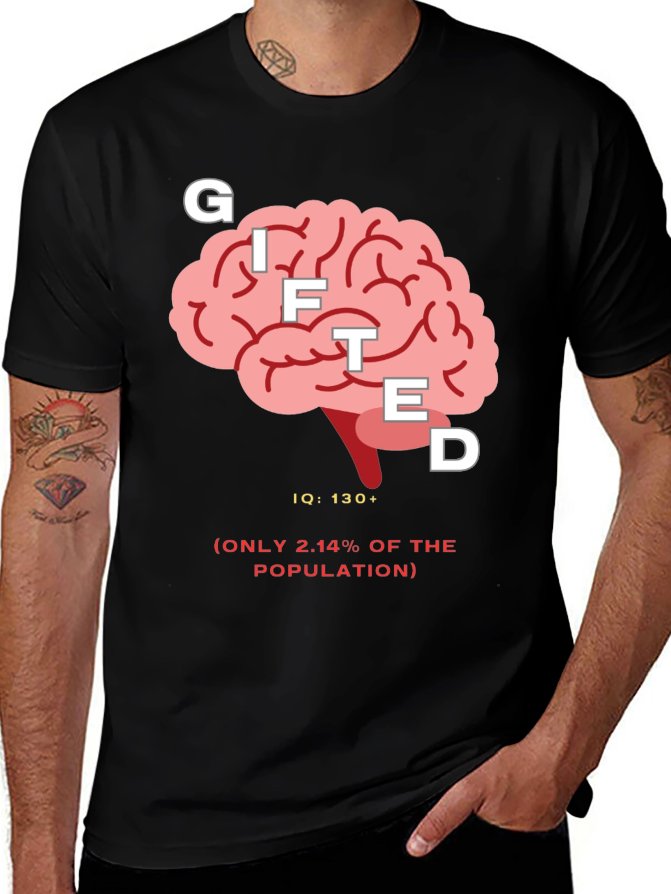 Variant 22 of Gifted IQ 130+ Brain Graphic T-Shirt