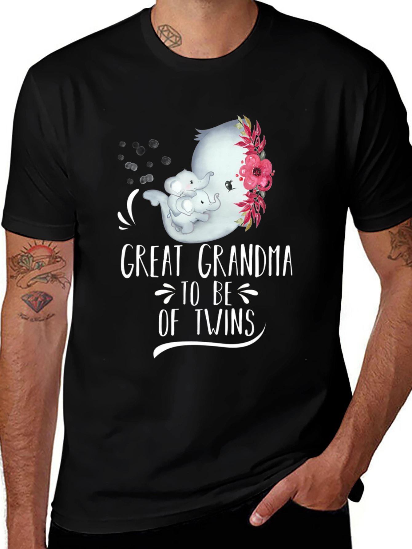 Great Grandma To Be of Twins Elephant T-Shirt
