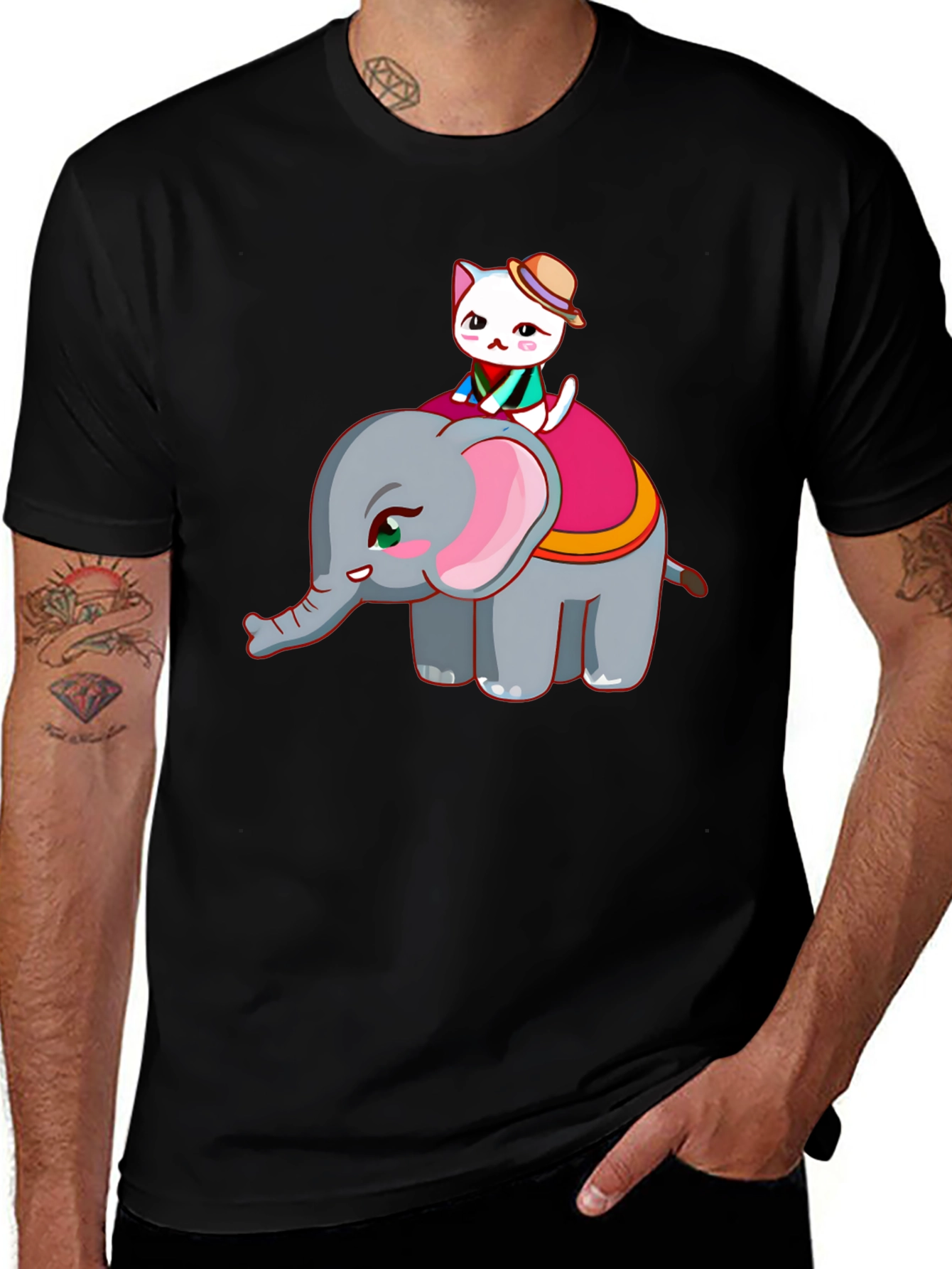 Variant 29 of Cute Cat Riding Elephant Graphic T-Shirt