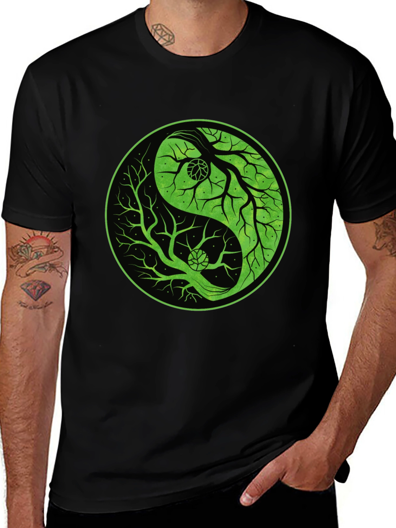 Variant 15 of Yin Yang Tree Graphic Tee - Black