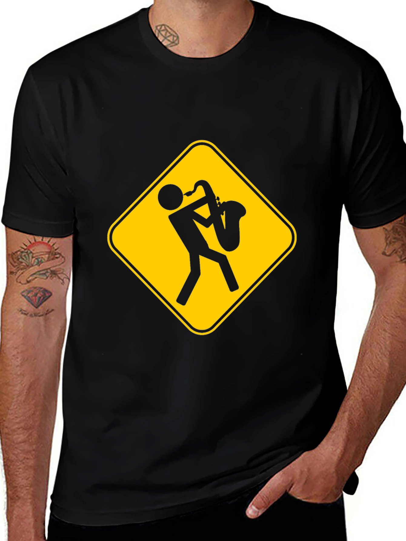 Variant 11 of Saxophone Player Warning Sign T-Shirt