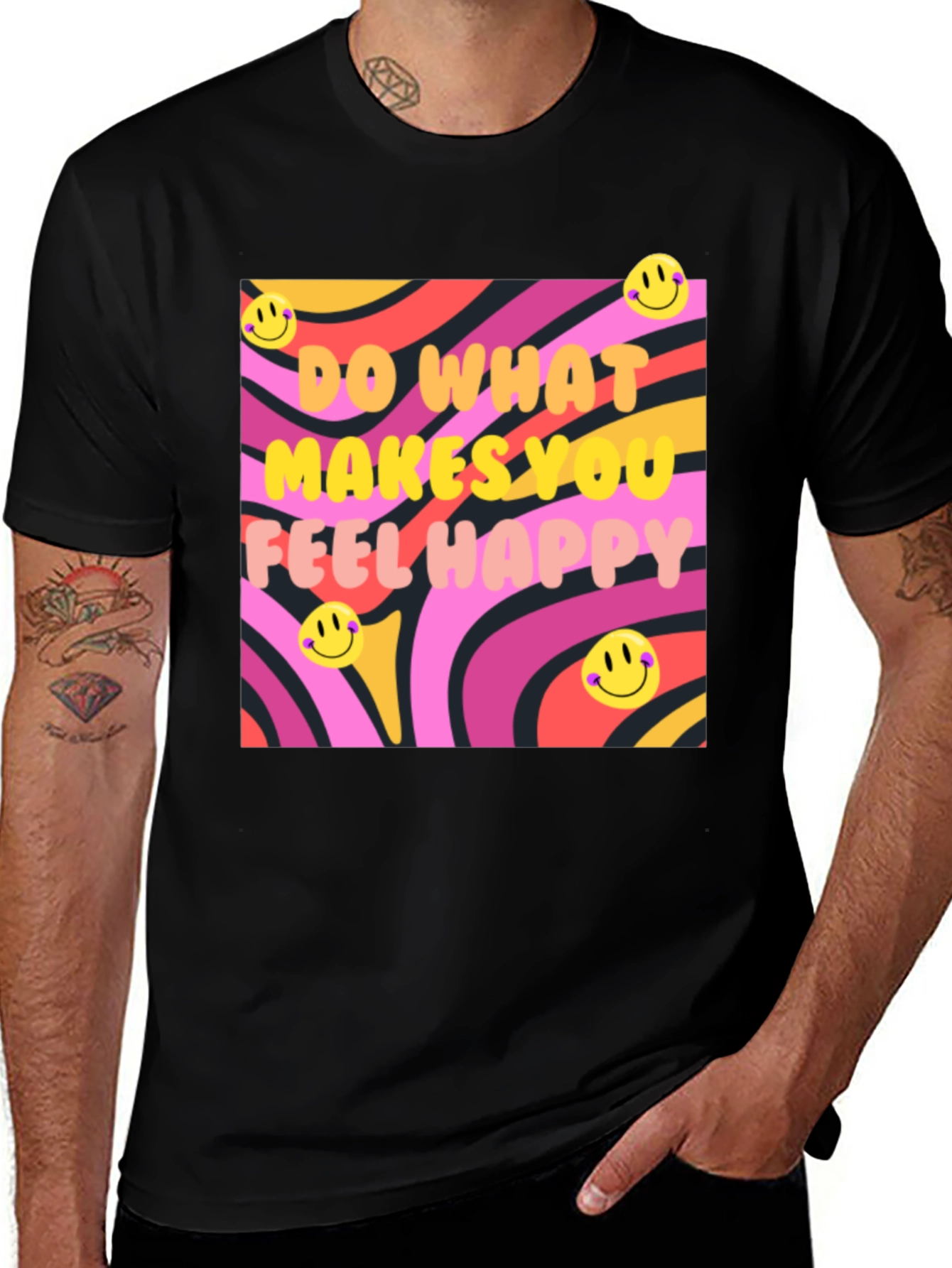 Variant 23 of Happy Vibes Graphic Tee - Retro Design