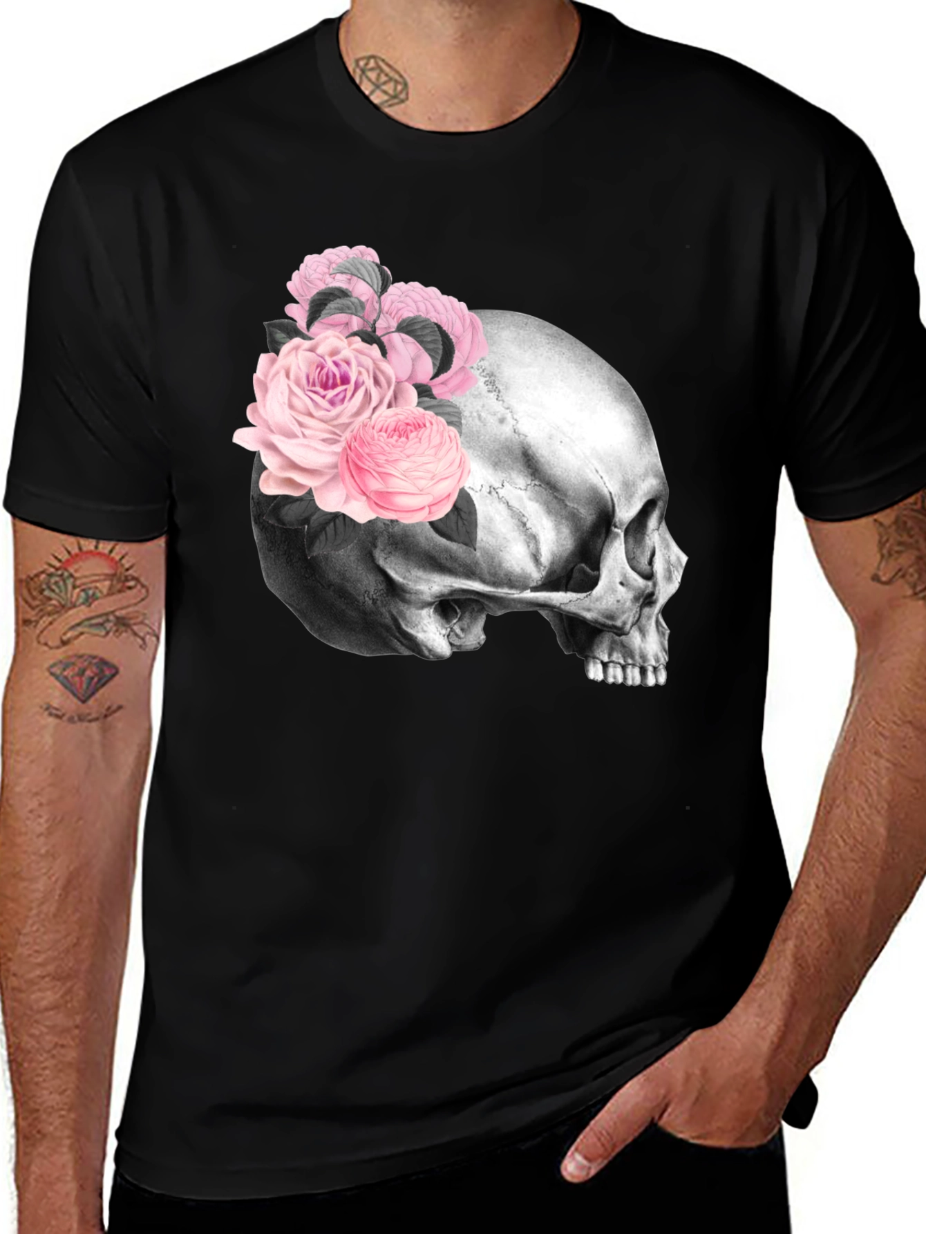 Variant 25 of Skull and Roses Graphic Tee - Unique Fashion