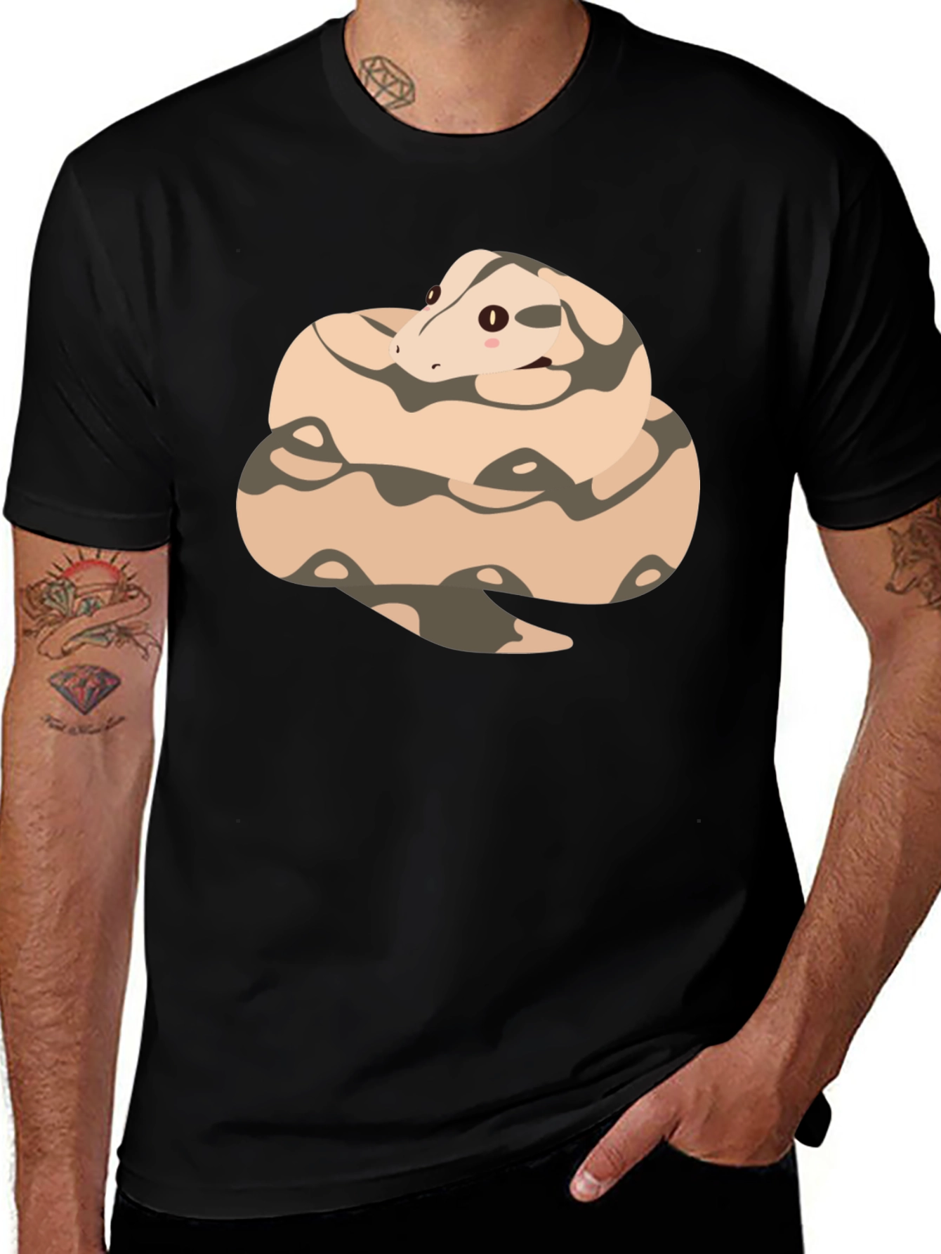 Variant 27 of Cute Cartoon Snake T-Shirt - Black Cotton Tee