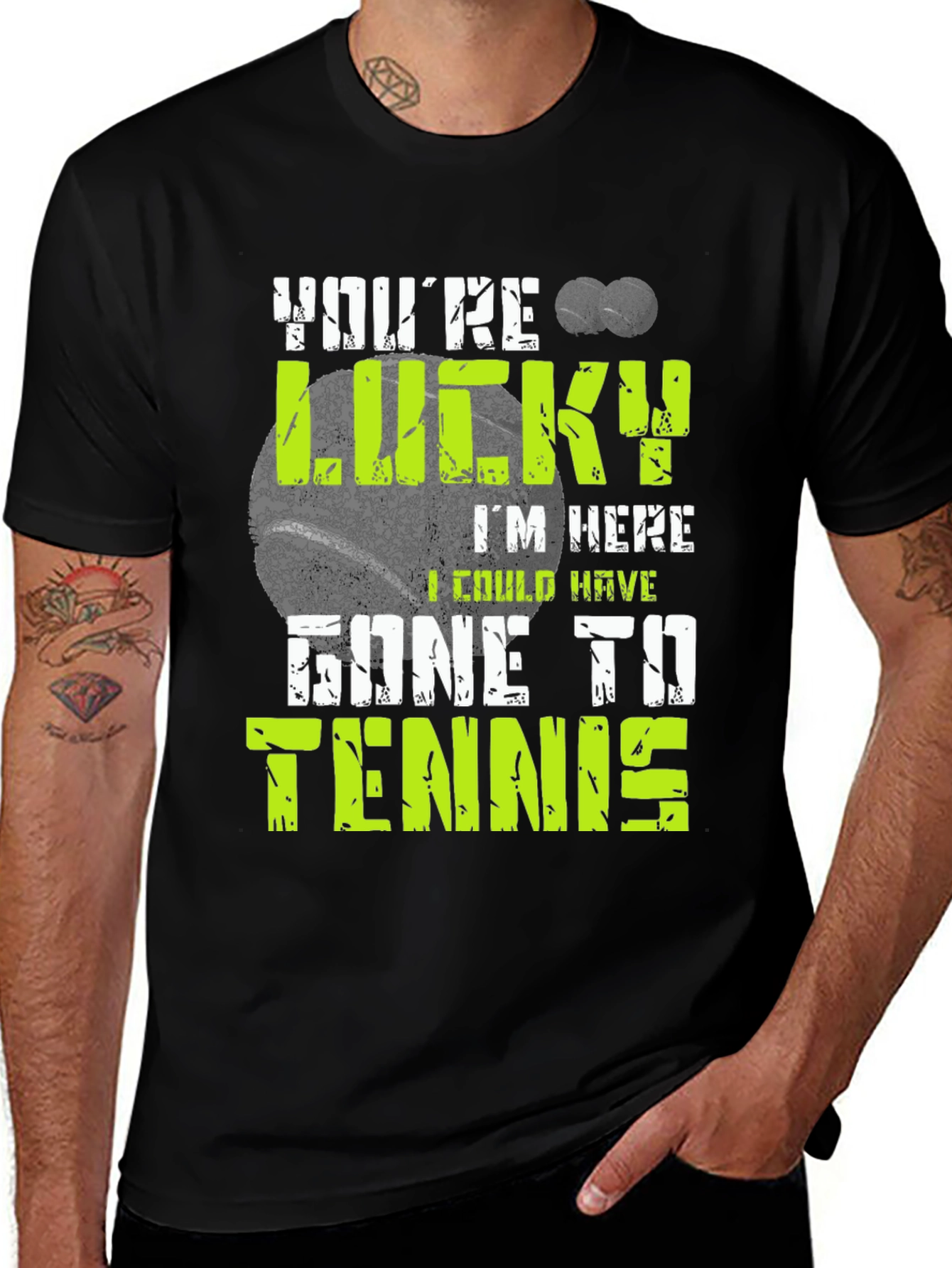 Variant 11 of Lucky Tennis Graphic Tee - Black Cotton Blend