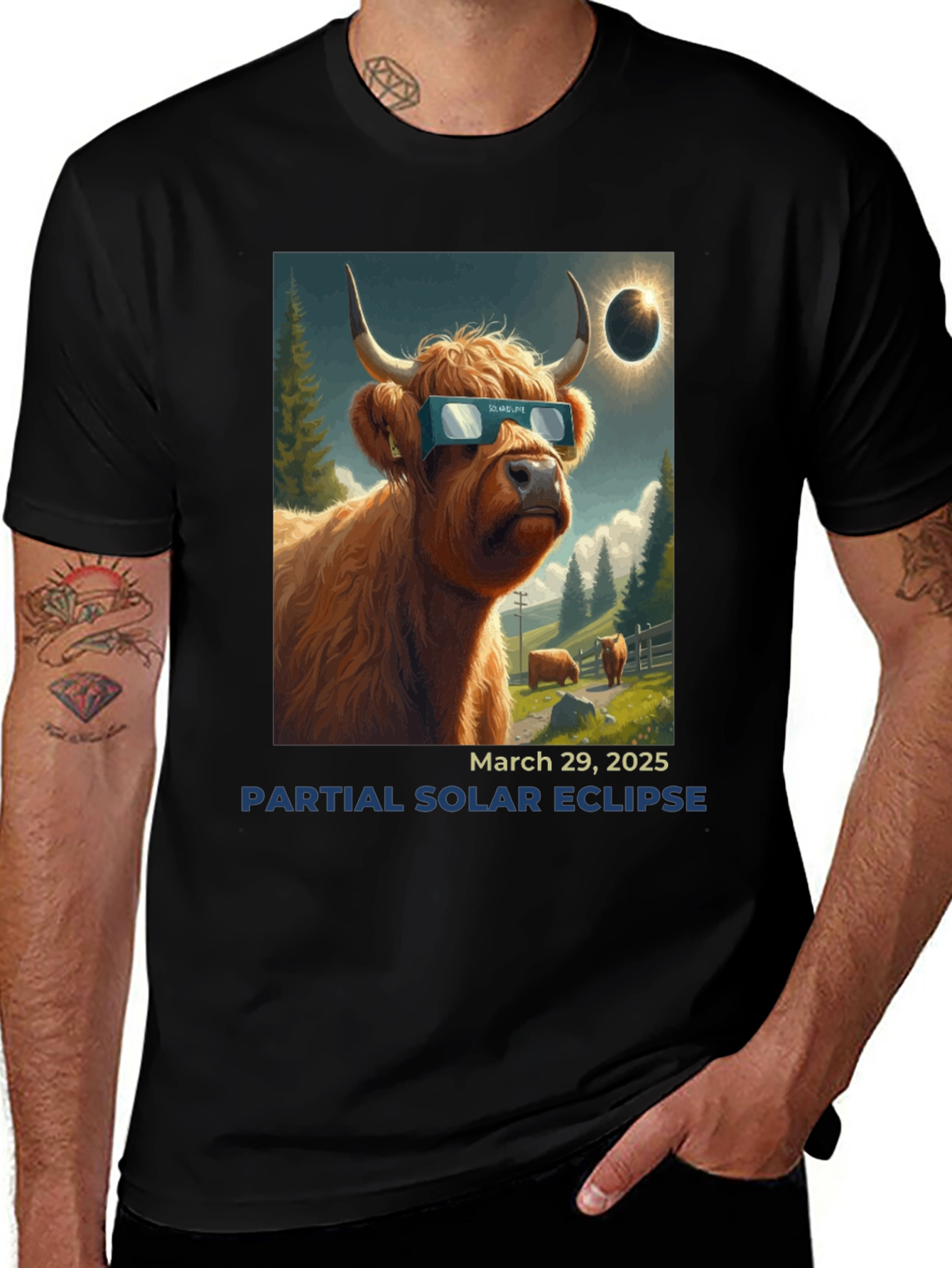 Variant 2 of Partial Solar Eclipse Highland Cow T-Shirt