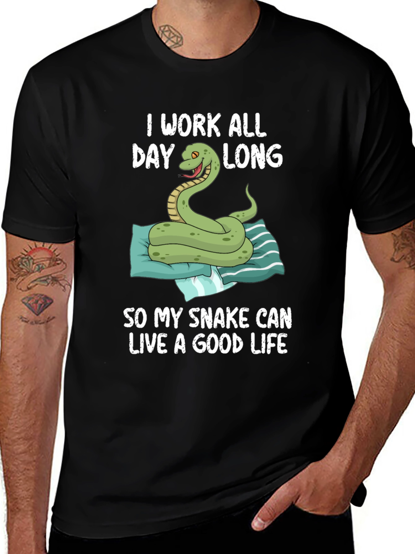 Variant 20 of Funny Snake Lover T-Shirt - I Work All Day Long