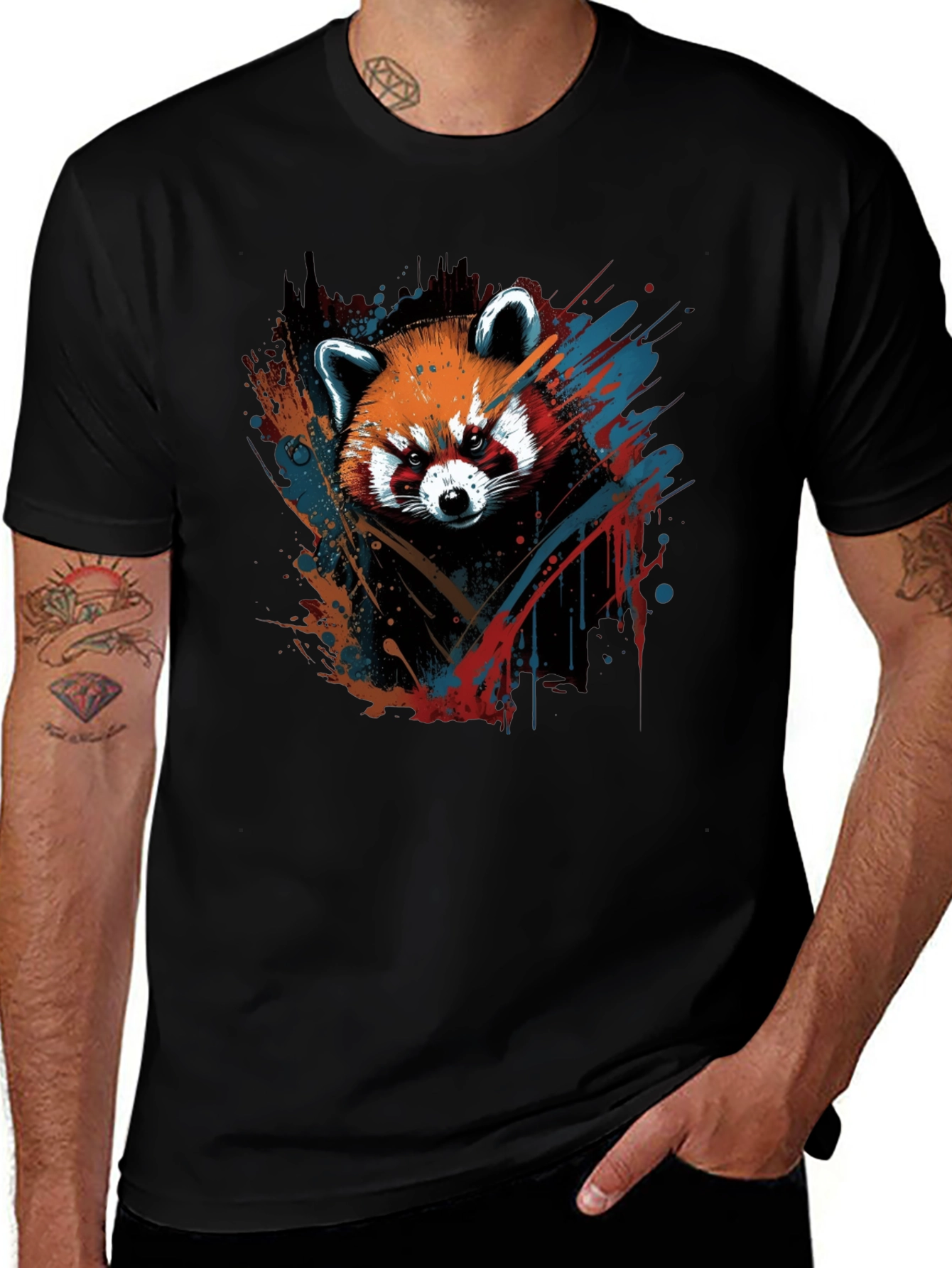 Black Red Panda Graphic Tee - Men's Black T-Shirt main image