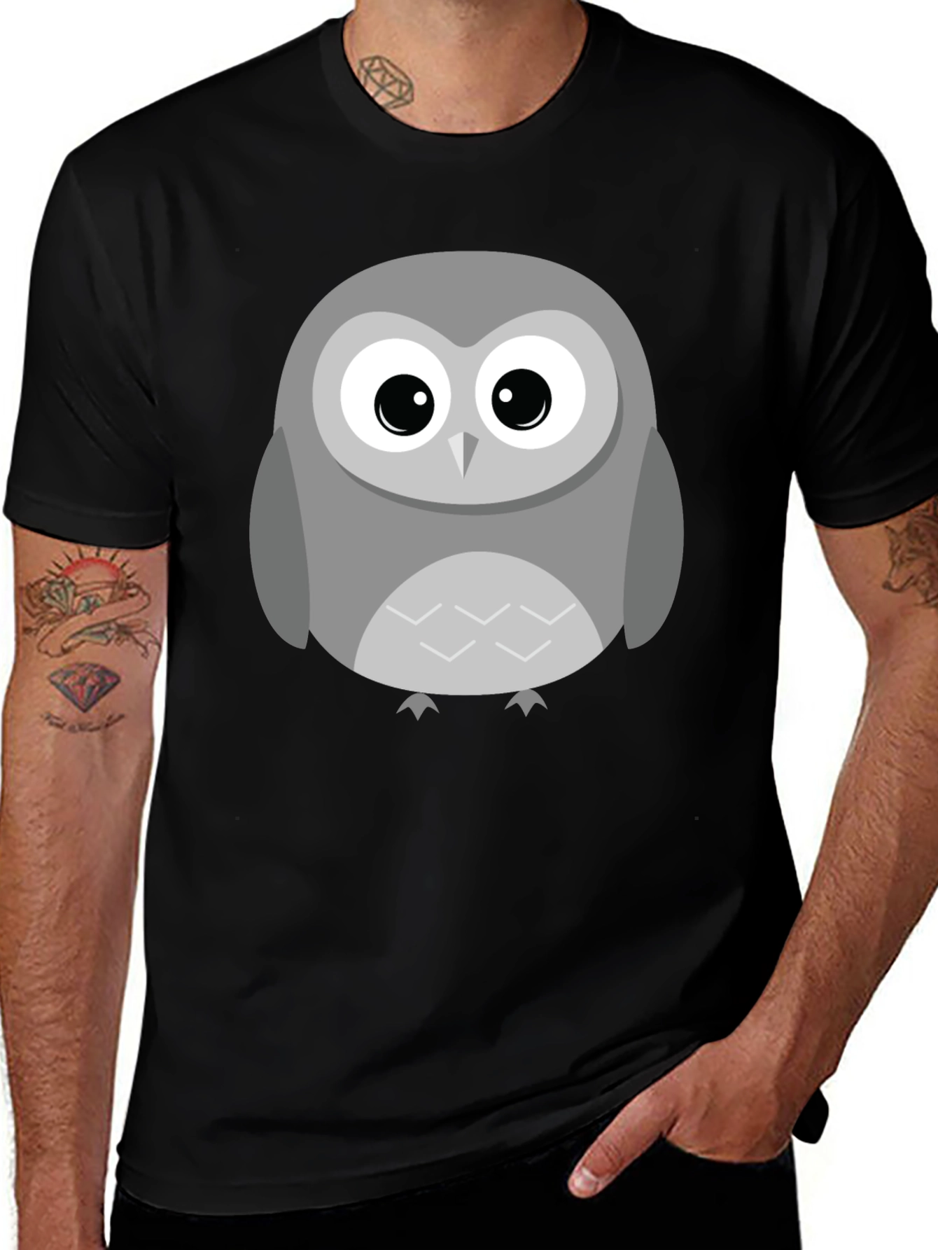 Variant 19 of Cute Cartoon Owl Graphic T-Shirt - Unisex Black Tee