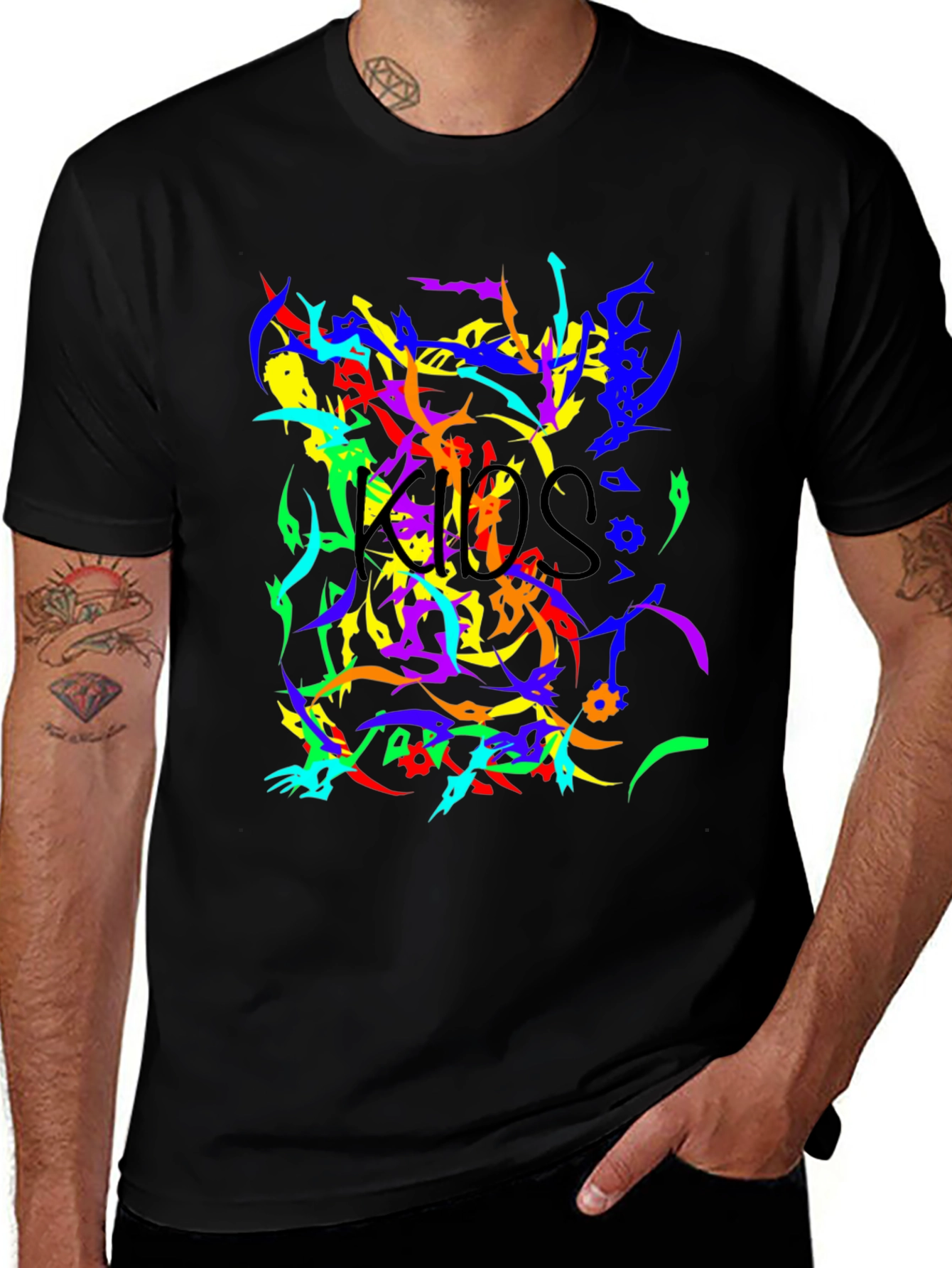 Black Men's Abstract Graphic Print Black T-Shirt main image
