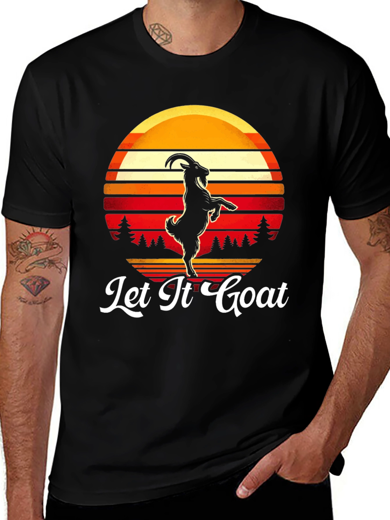 Variant 8 of Let It Goat Graphic Tee - Retro Sunset Goat Shirt