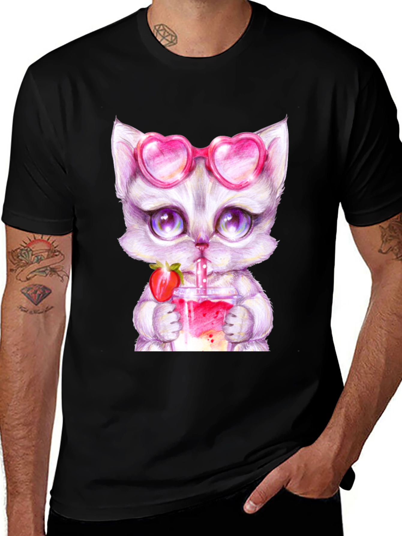 Variant 19 of Cute Kitten Strawberry Drink T-Shirt