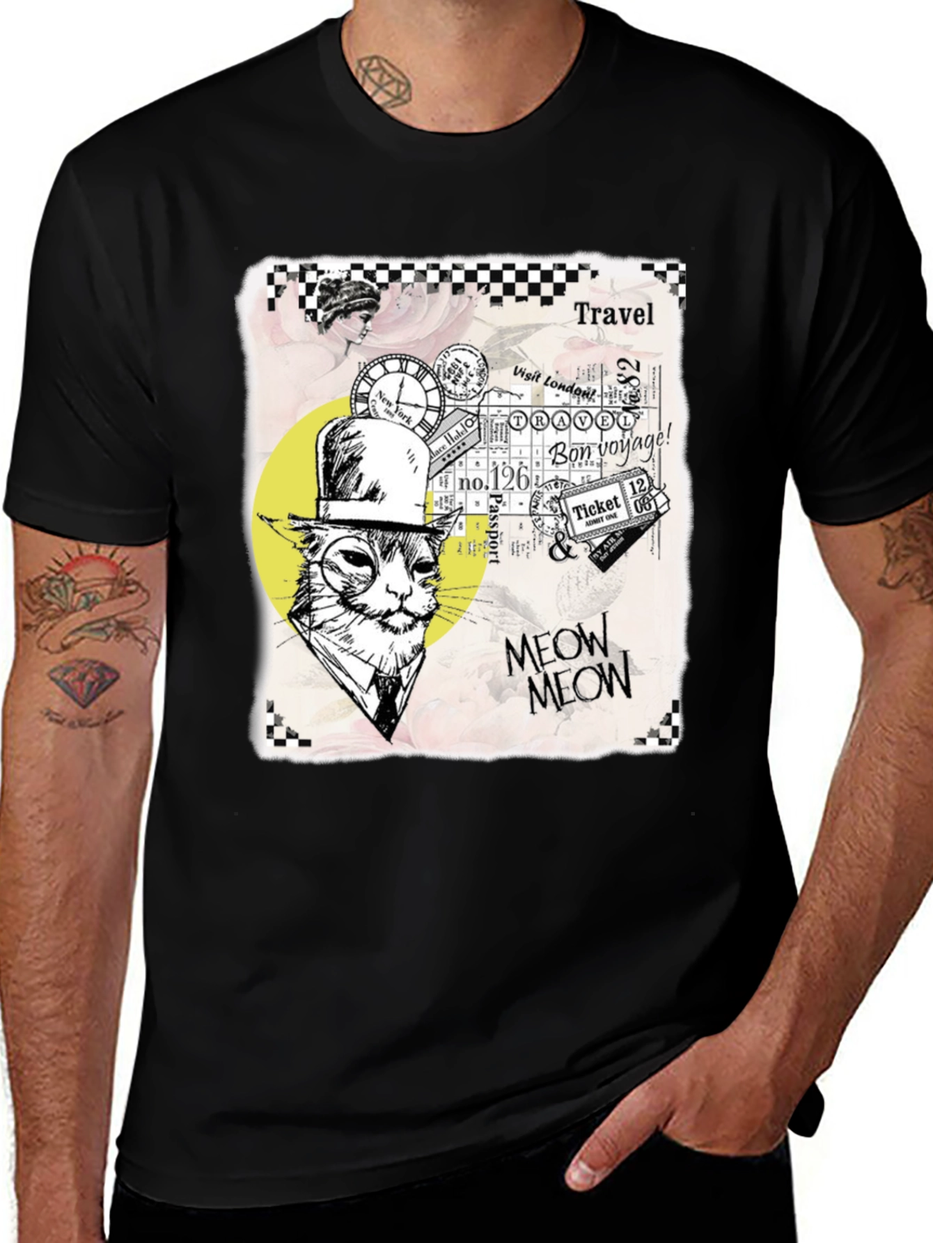 Variant 25 of Whimsical Travel Cat Graphic T-Shirt