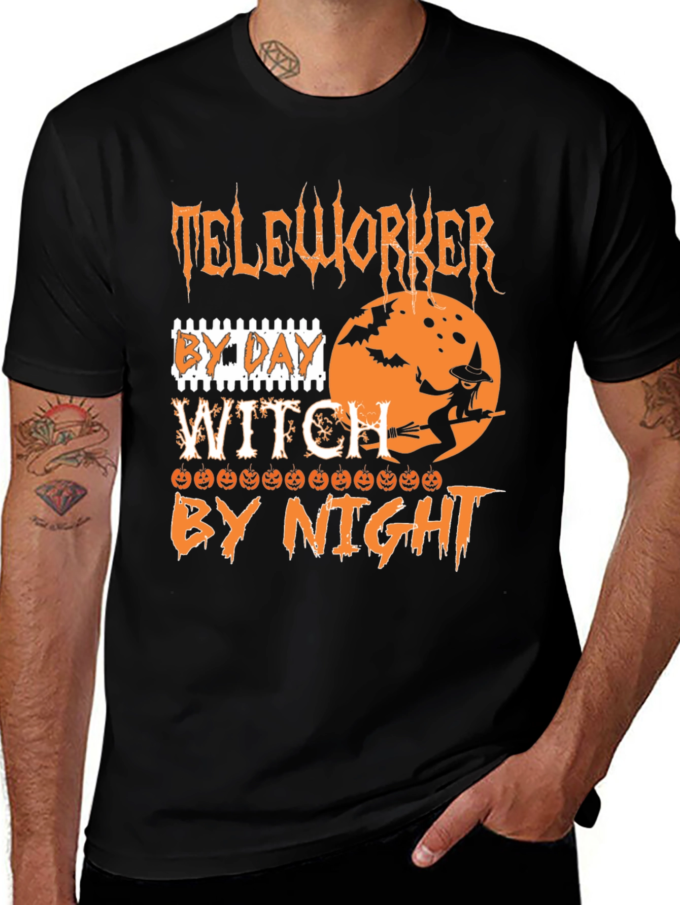 Variant 9 of Teleworker Witch Funny Halloween T-Shirt