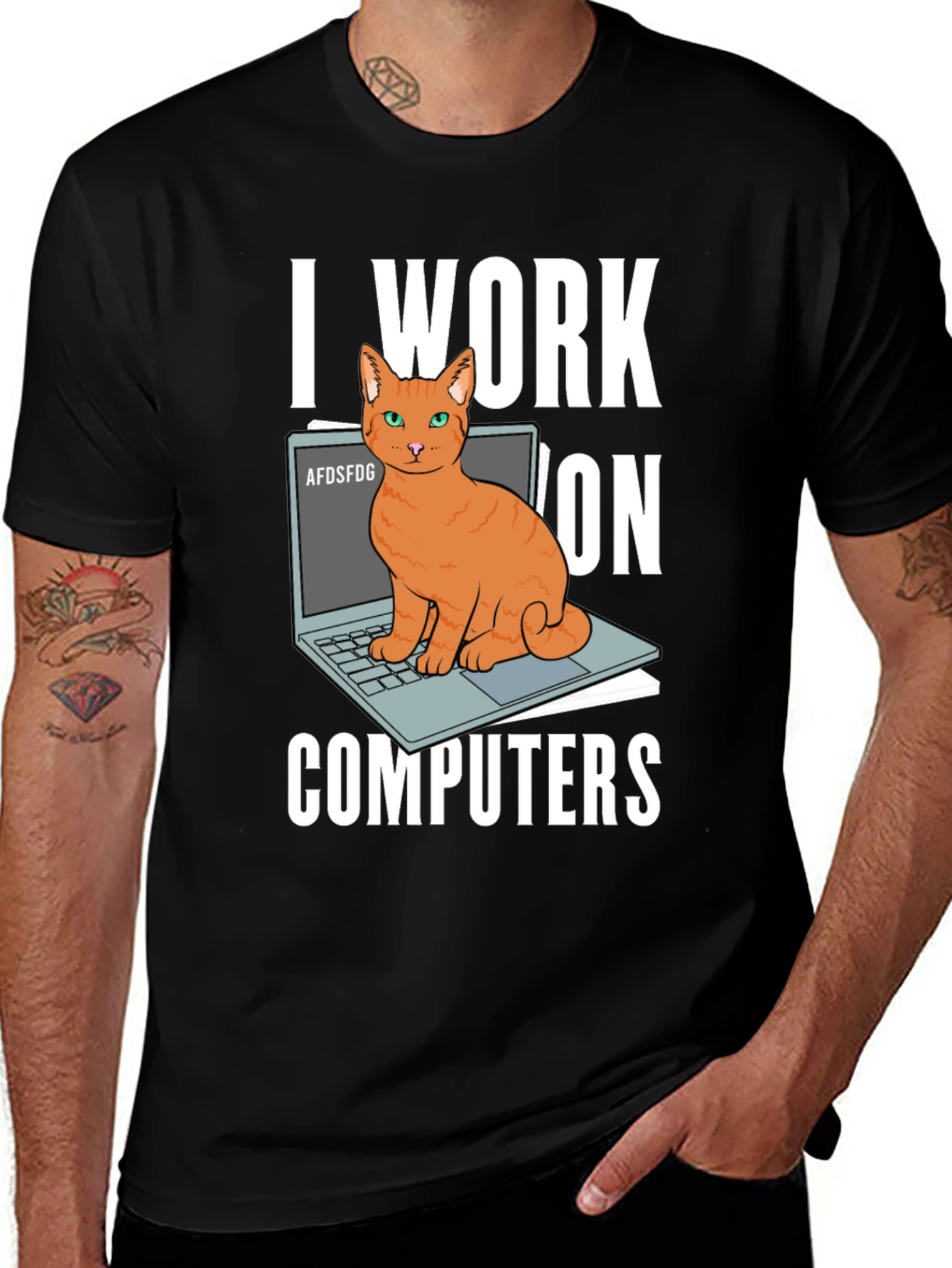 Variant 20 of I Work On Computers T-Shirt - Funny Cat Programmer Tee