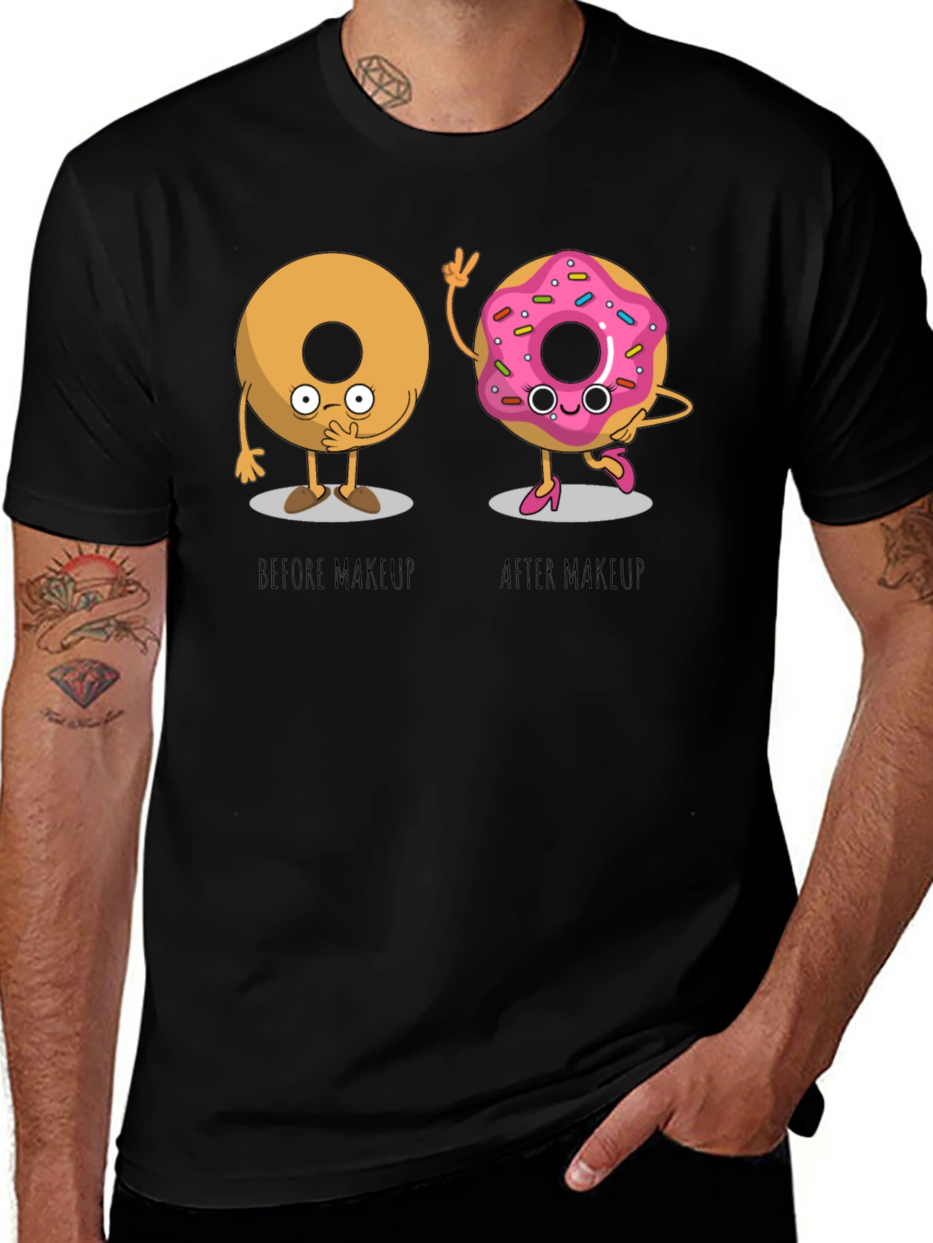 Variant 21 of Funny Donut Before & After Makeup Black T-Shirt