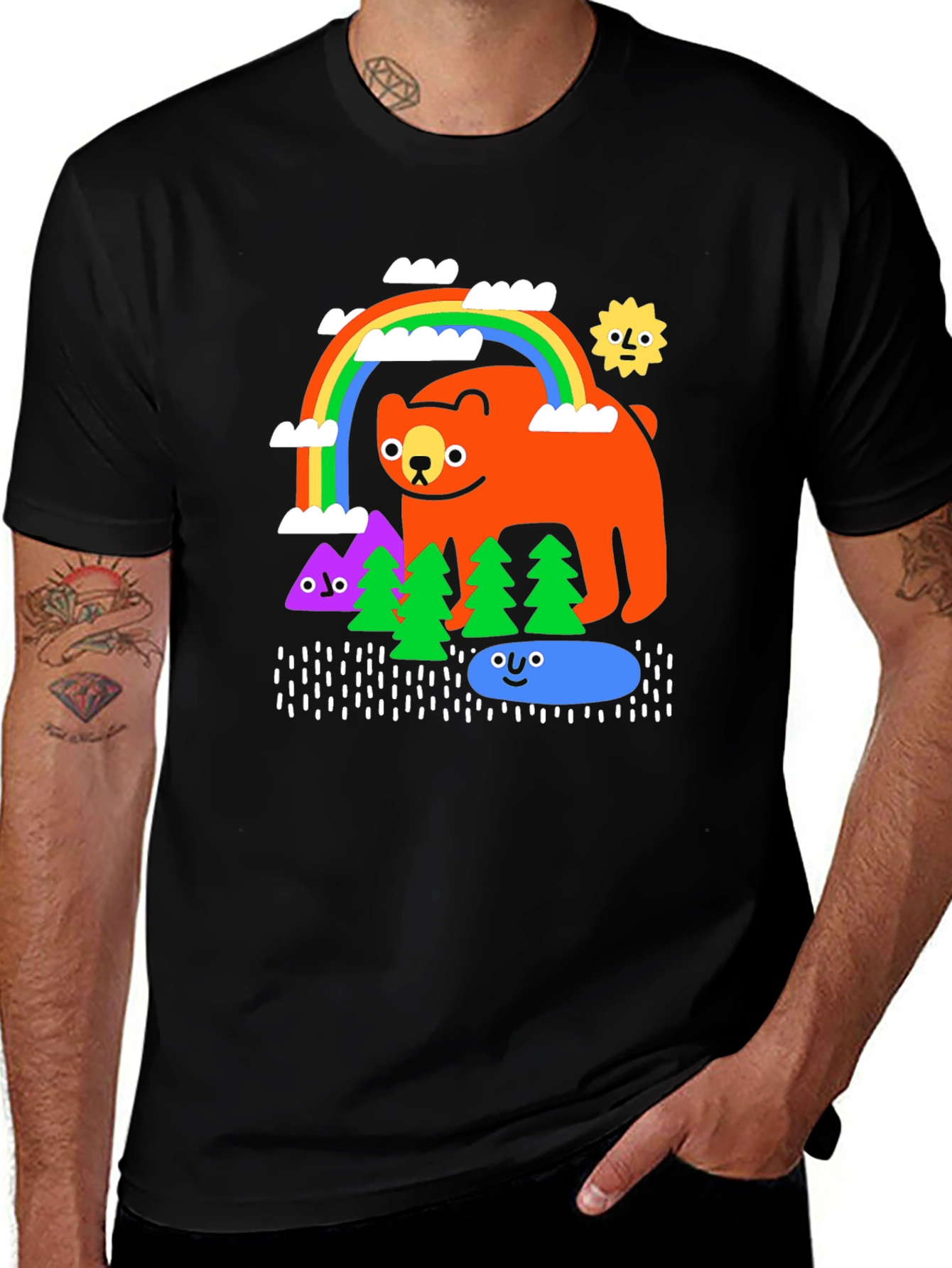 Variant 21 of Cartoon Bear Rainbow Forest T-Shirt